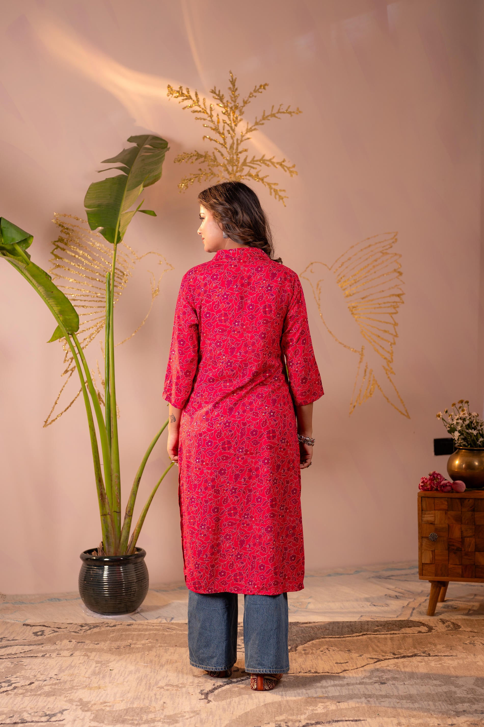 Fuchsia Floral Printed Straight Kurta