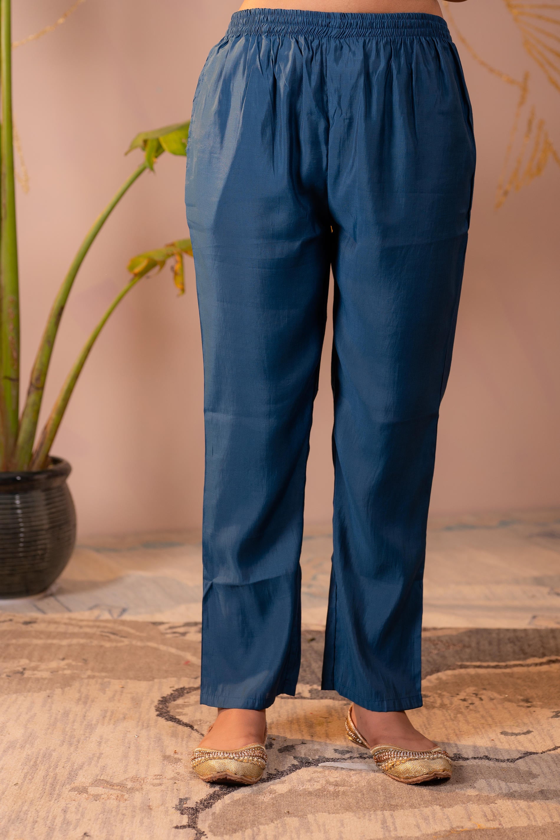 Teal Embroidered Suit Set with Printed Floral Dupatta