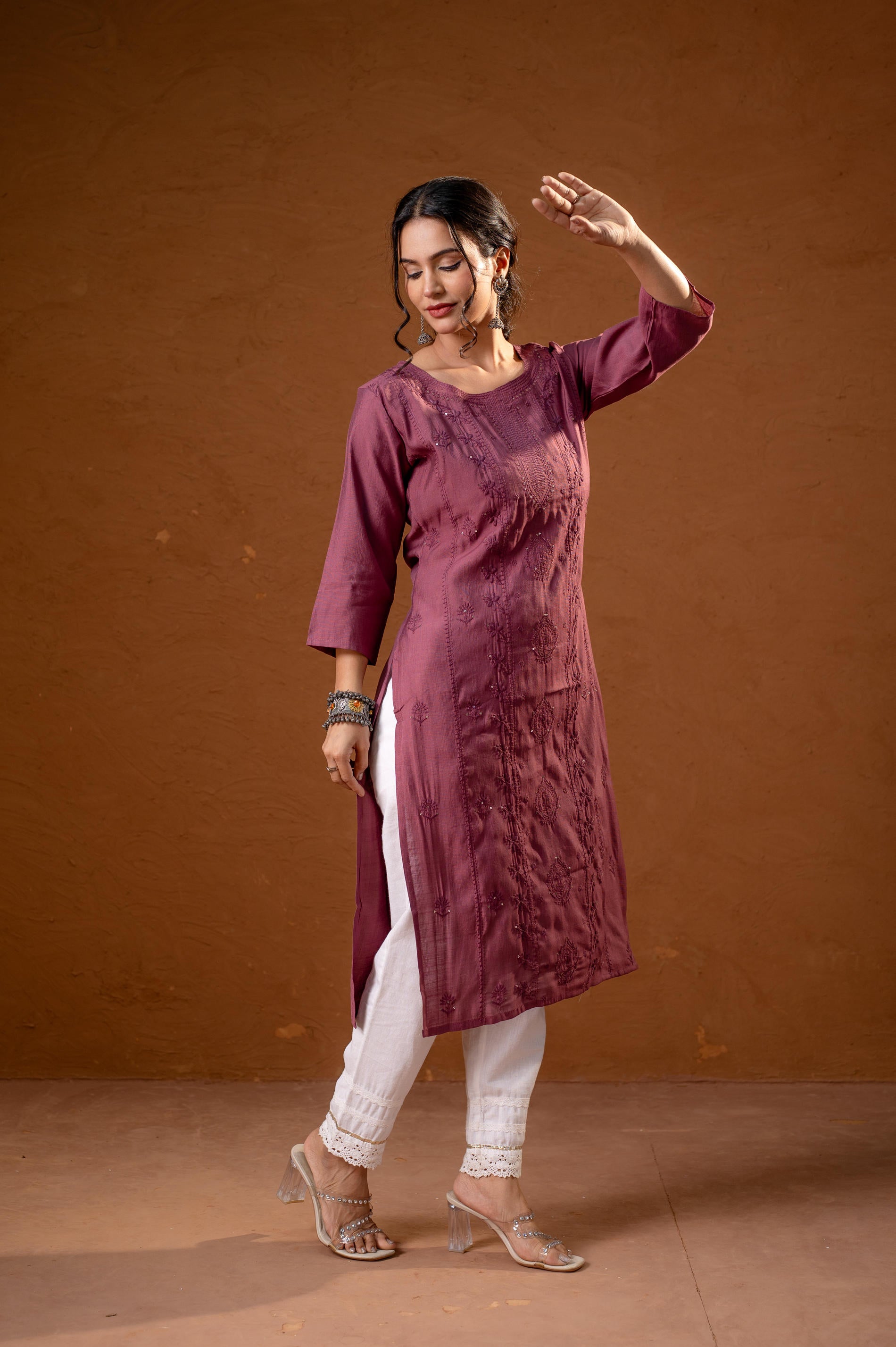 DustyPink Embroidered Kurta