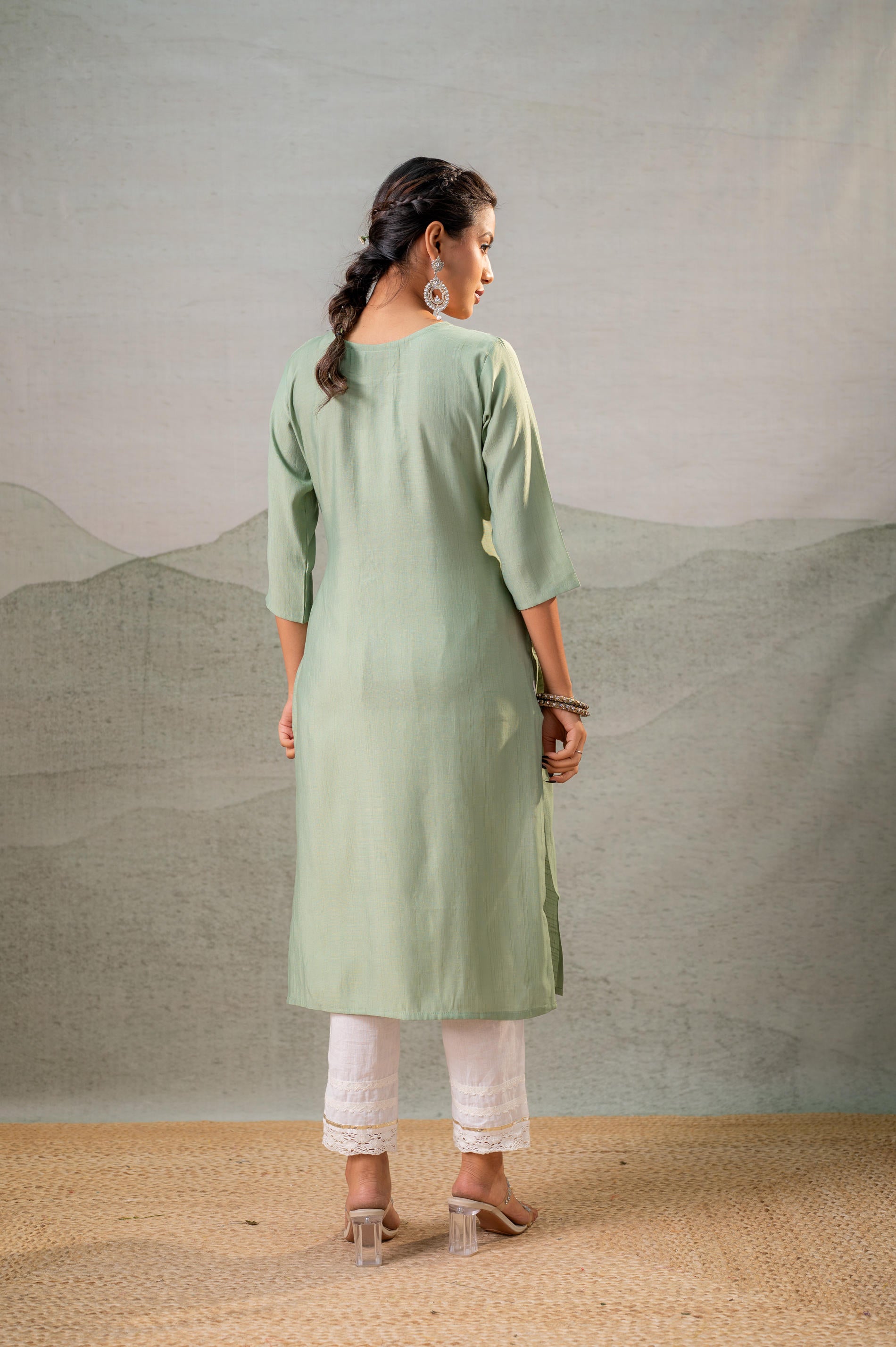 PistaGreen  Embroidered Kurta
