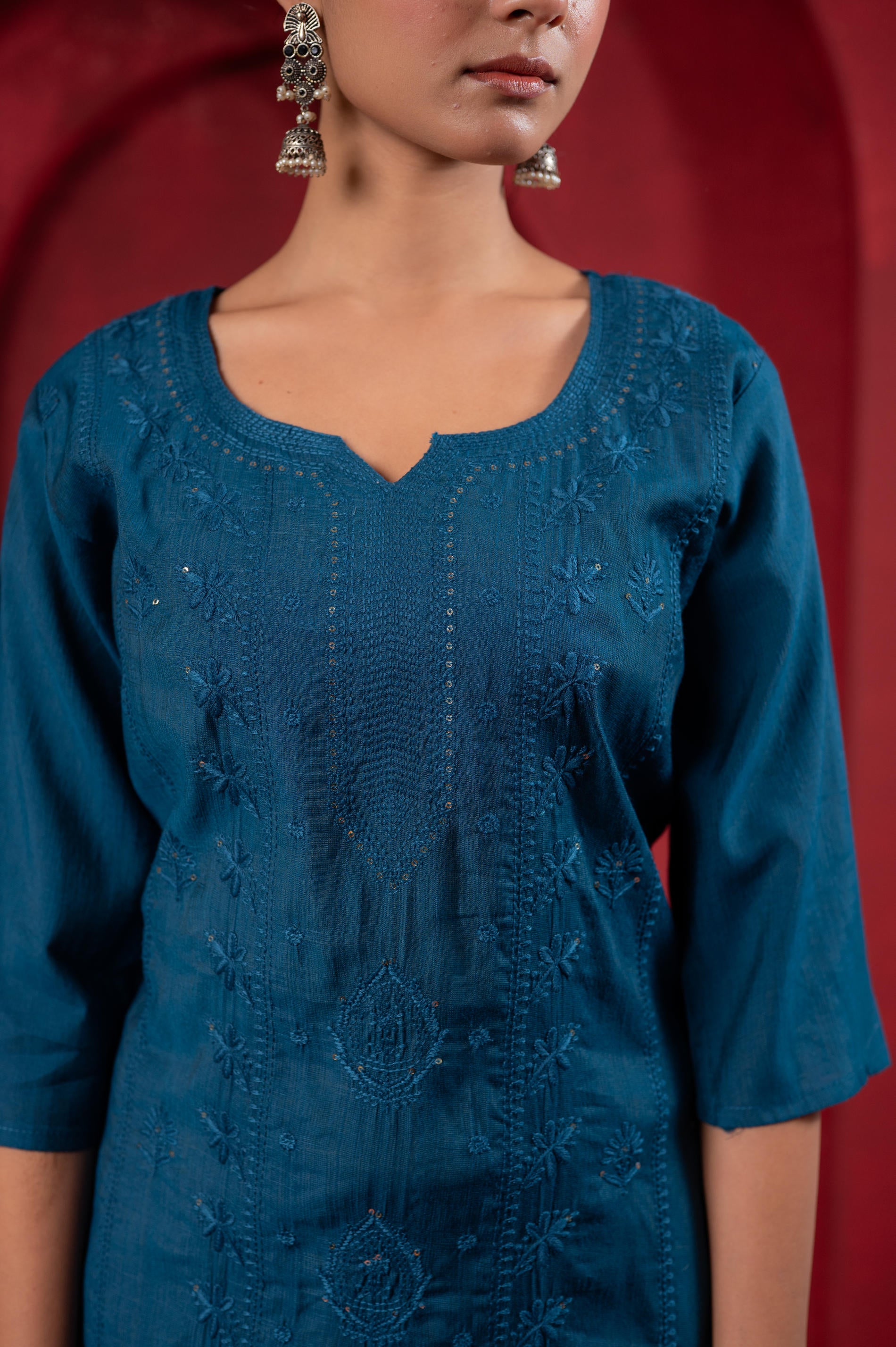 Teal  Embroidered Kurta