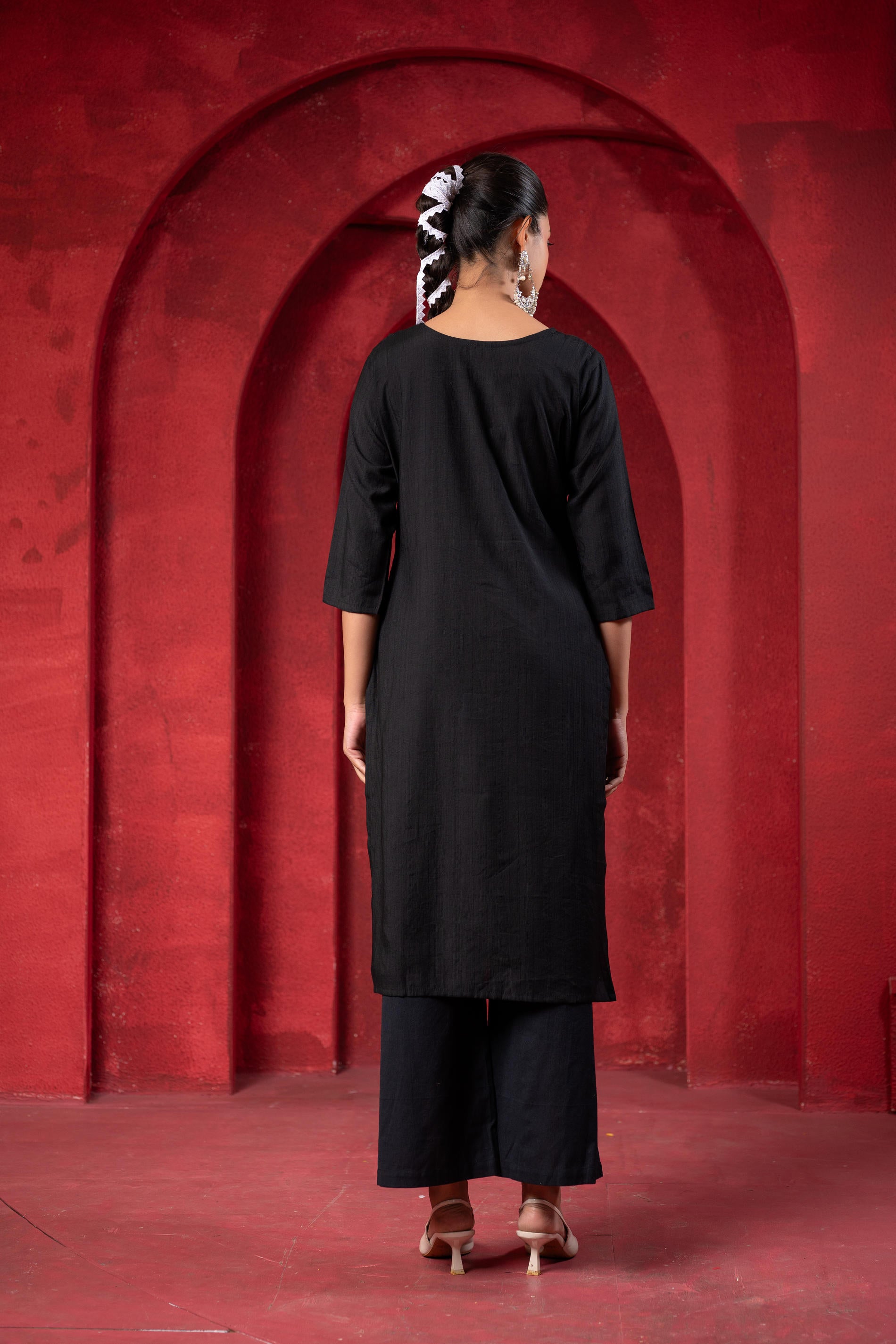 Black Tonal Sequin Embellished Straight Kurta Set