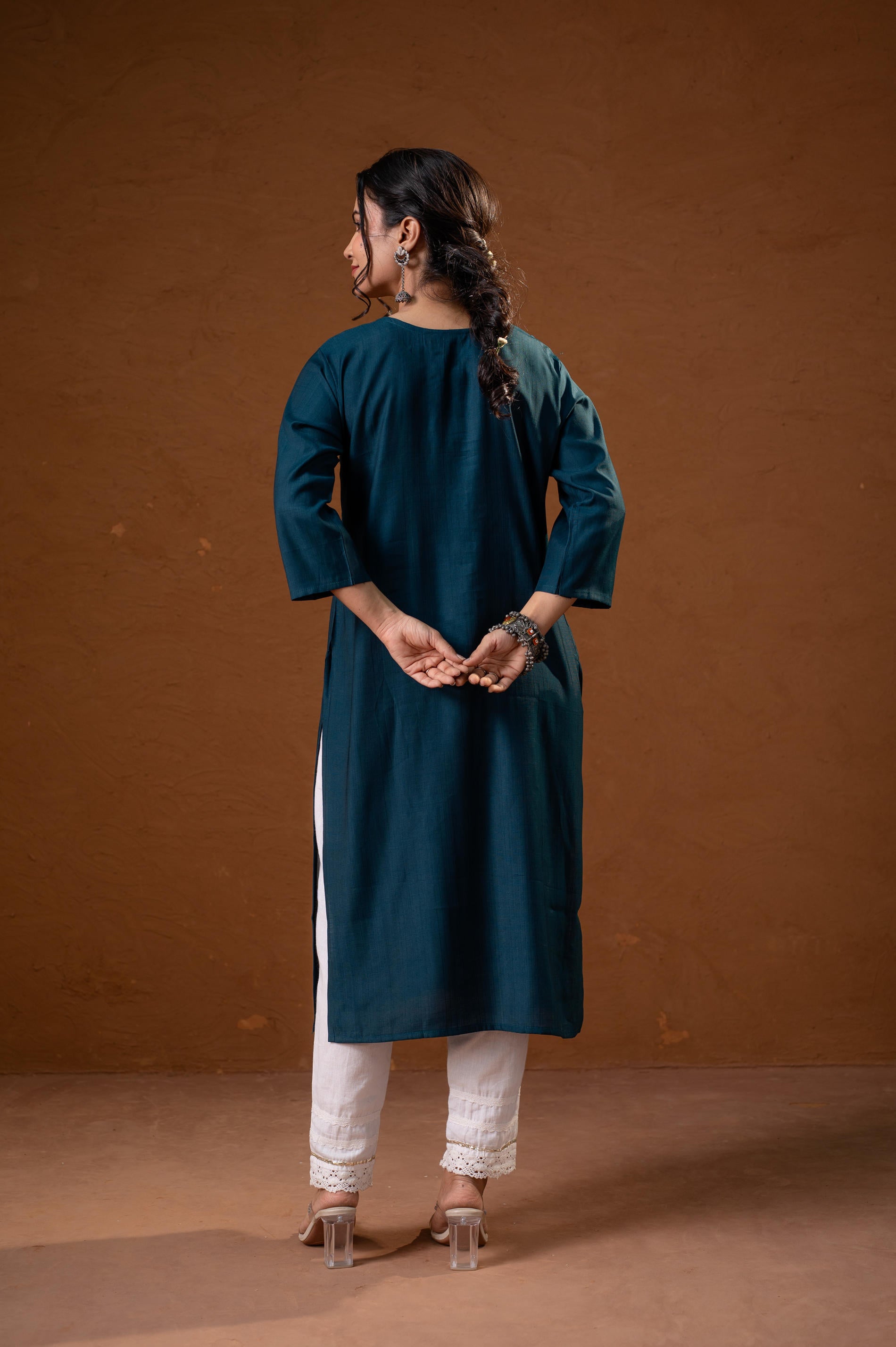 Teal Tonal Sequin Embellished Straight Kurta Set