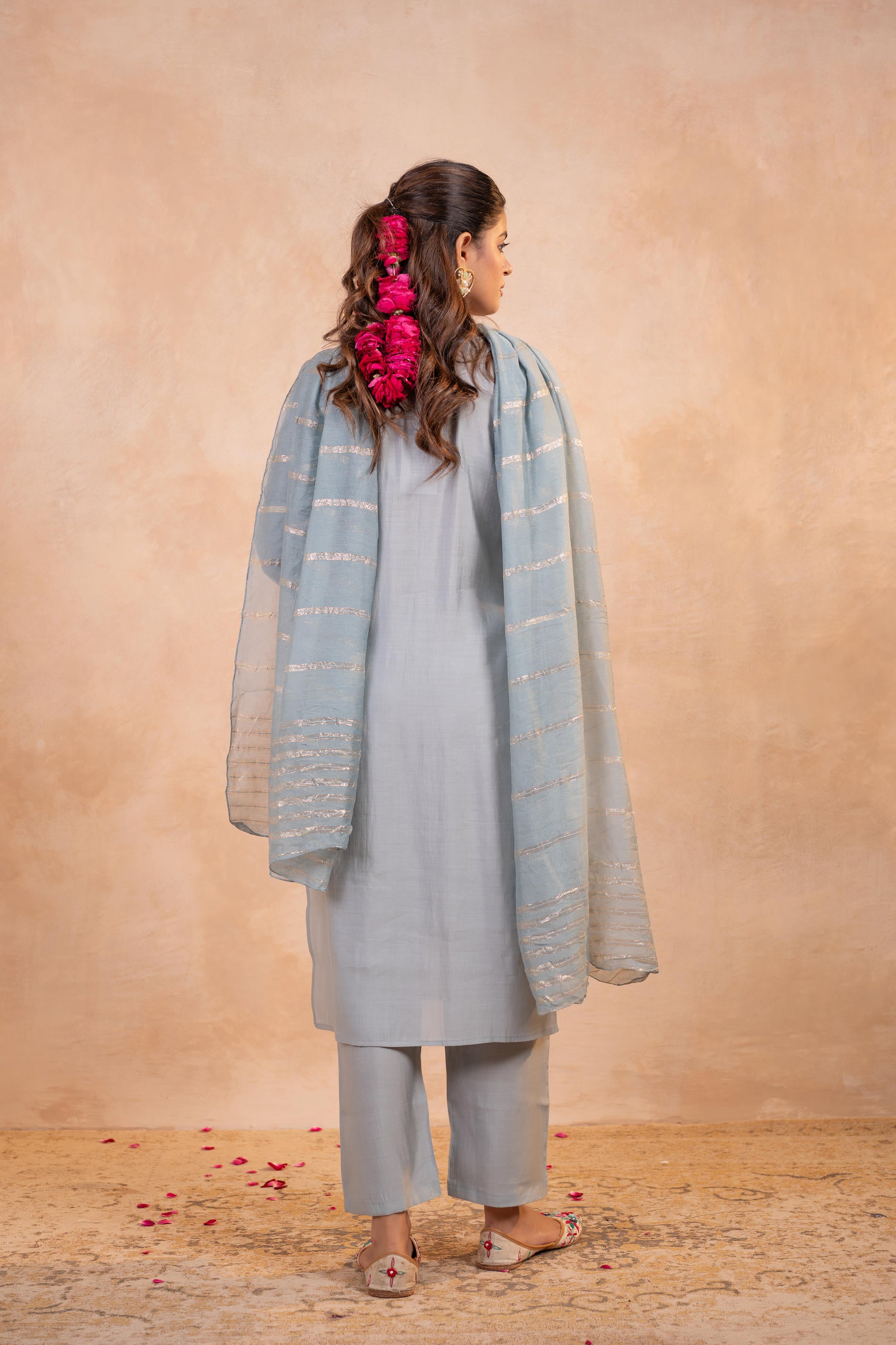 Gray Serenity Embroidered  Suit Set