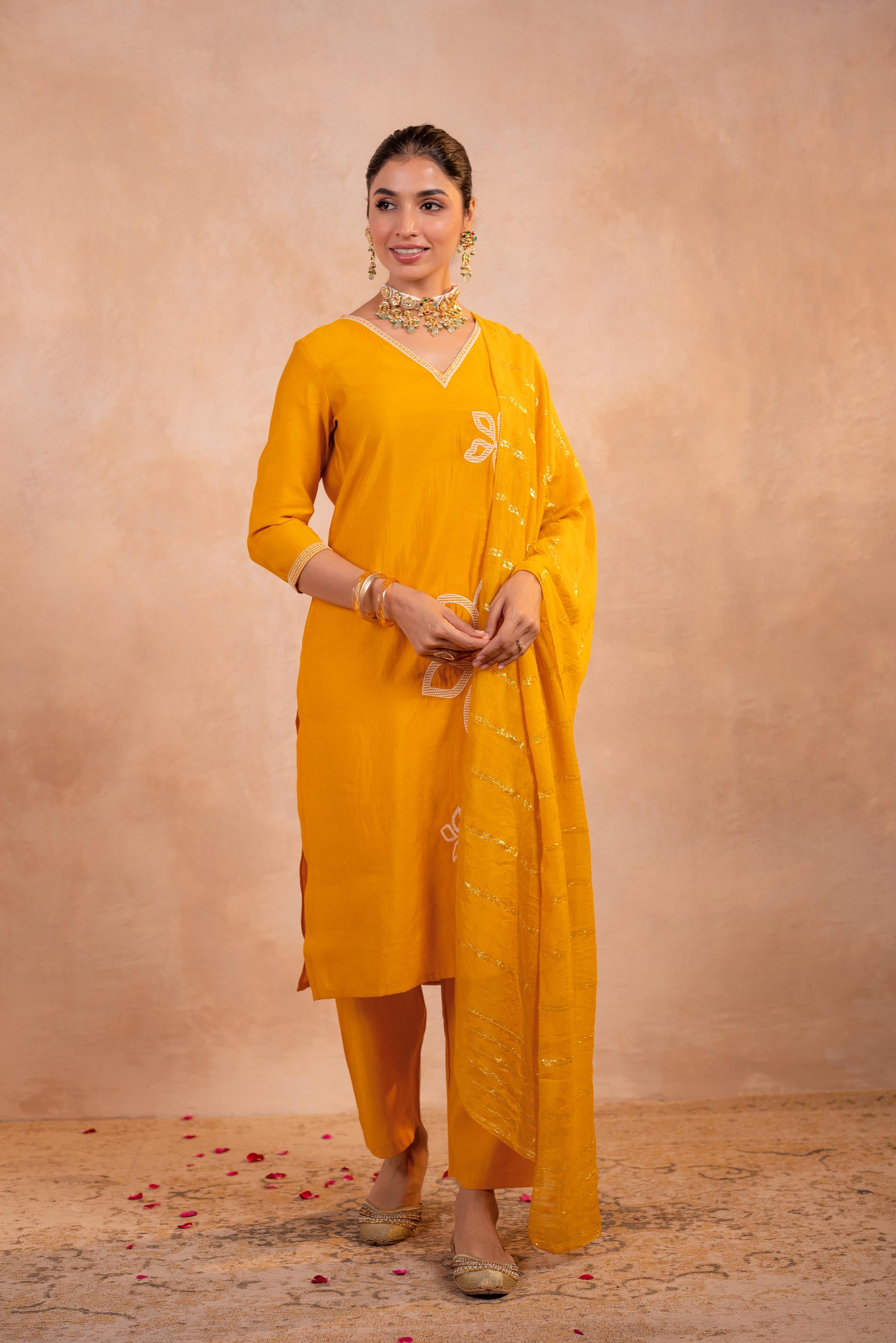 Mustard Serenity Embroidered  Suit Set