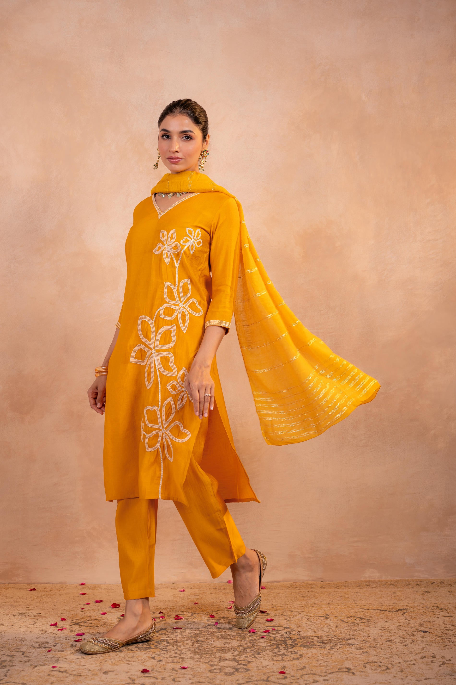 Mustard Serenity Embroidered  Suit Set