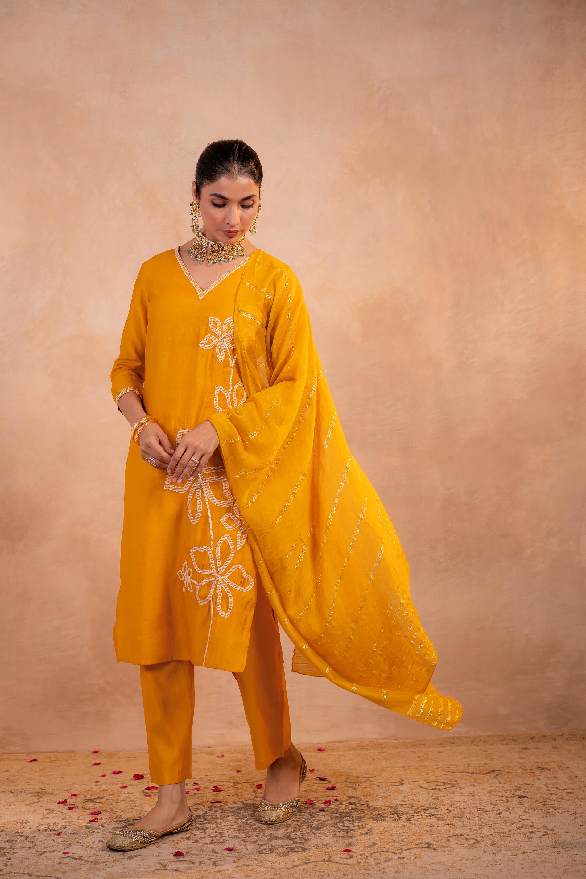 Mustard Serenity Embroidered  Suit Set