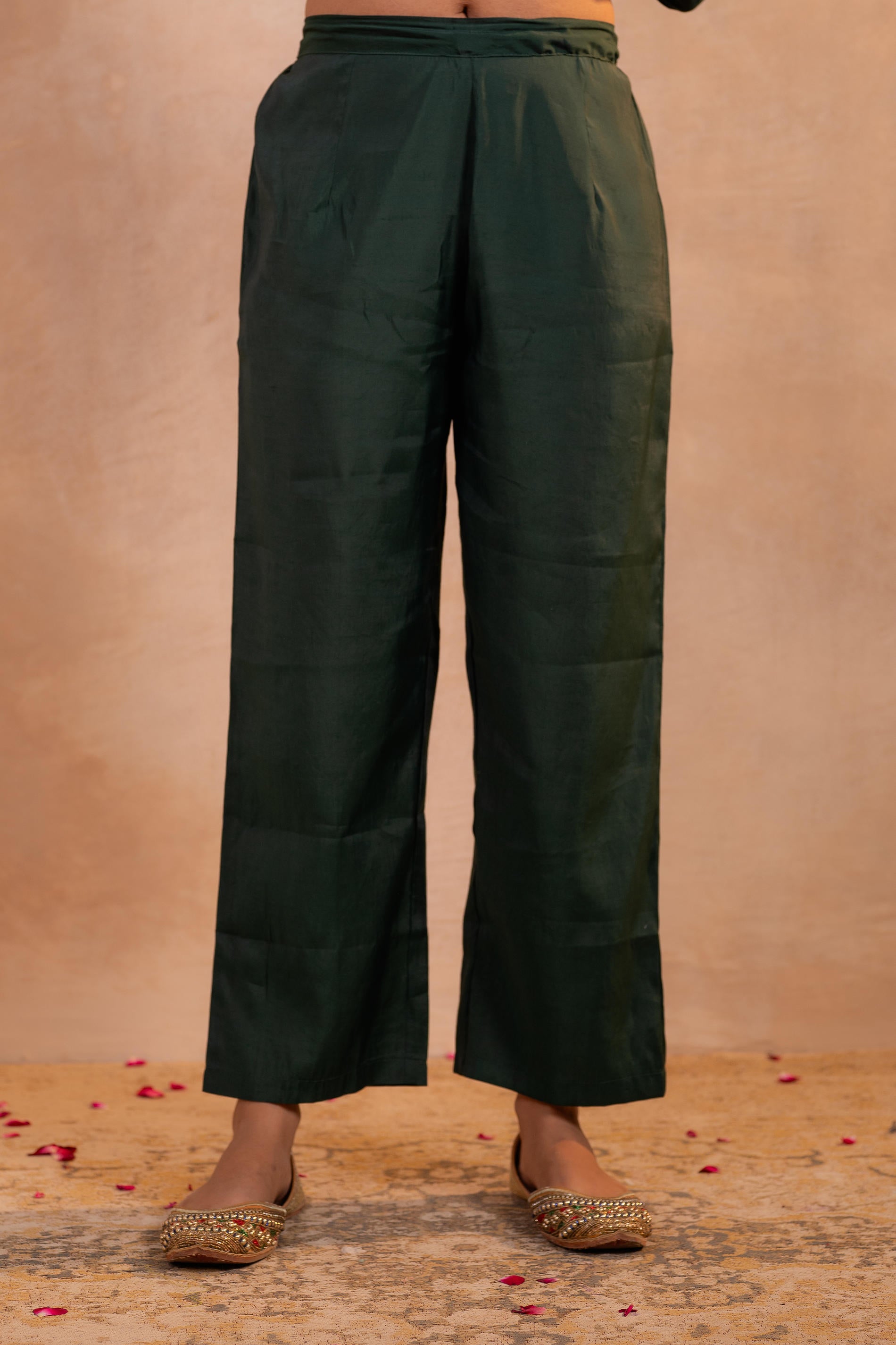 Bottle Green Serenity Embroidered  Suit Set