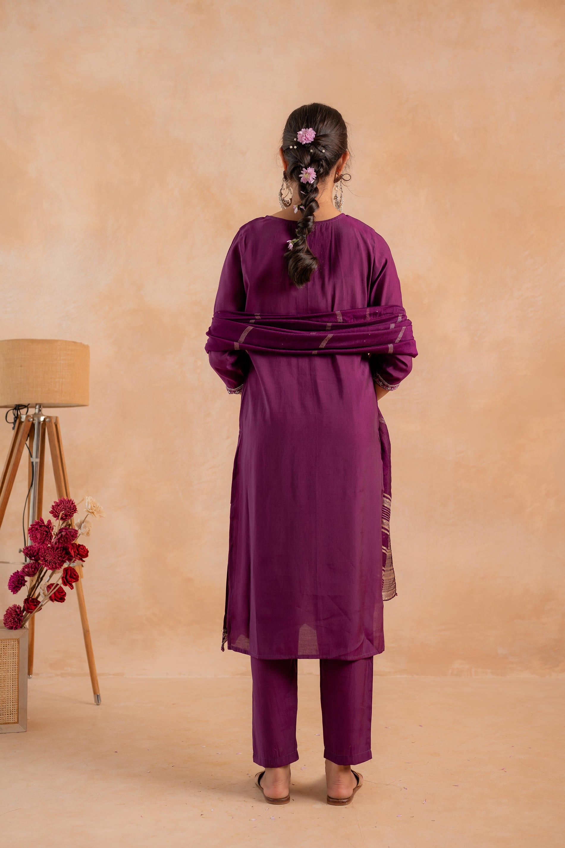 Maroon Poly Viscose Straight Kurta Pant And Dupatta Set with Zari, Thread & Sequence Work