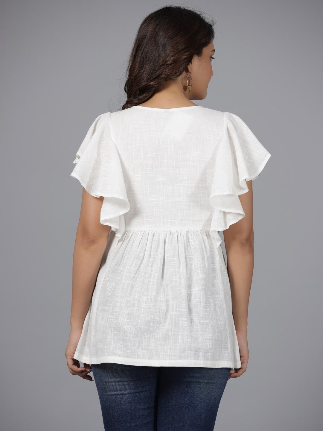 Juniper Women White Cotton Slub Solid with Embroidered Tunic