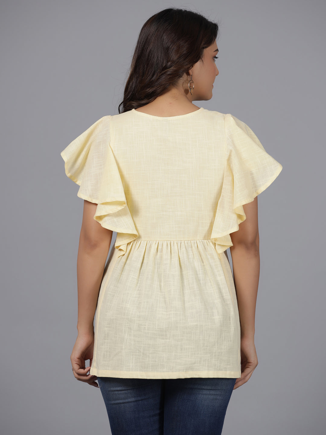 Yellow Cotton Slub Solid with Embroidered Tunic