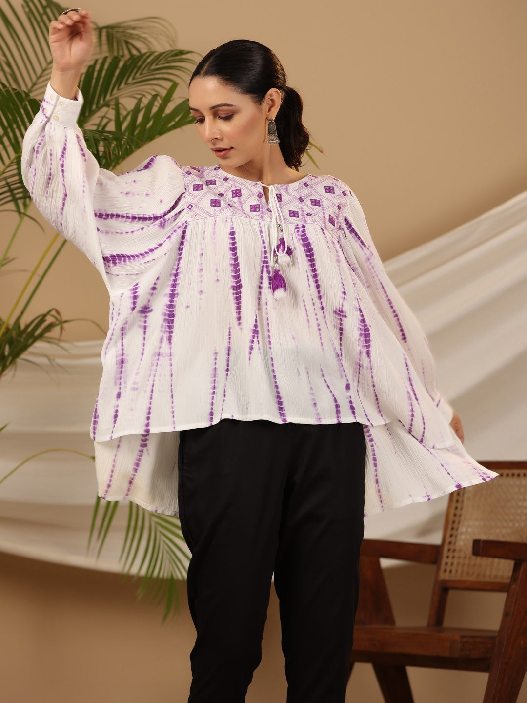 Juniper Women Lavender LIVA Rayon Crepe Embroidered Flared Tunic