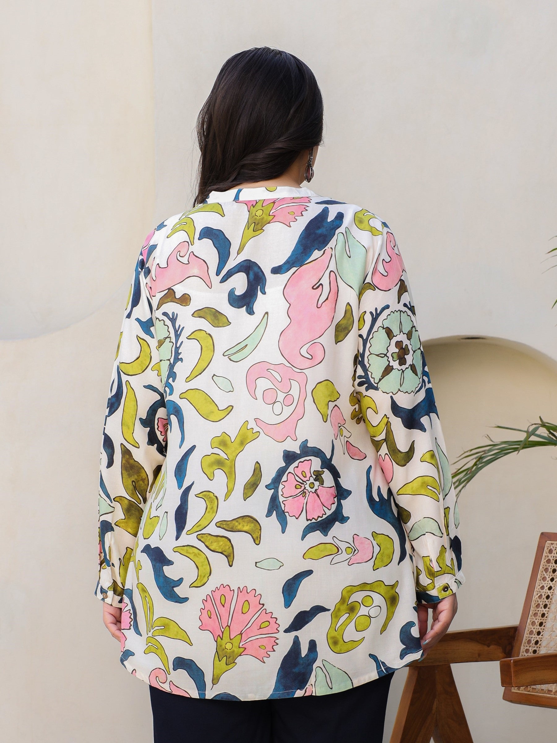 Multi-Coloured Abstract Printed A-Line Rayon Plus Size Tunic