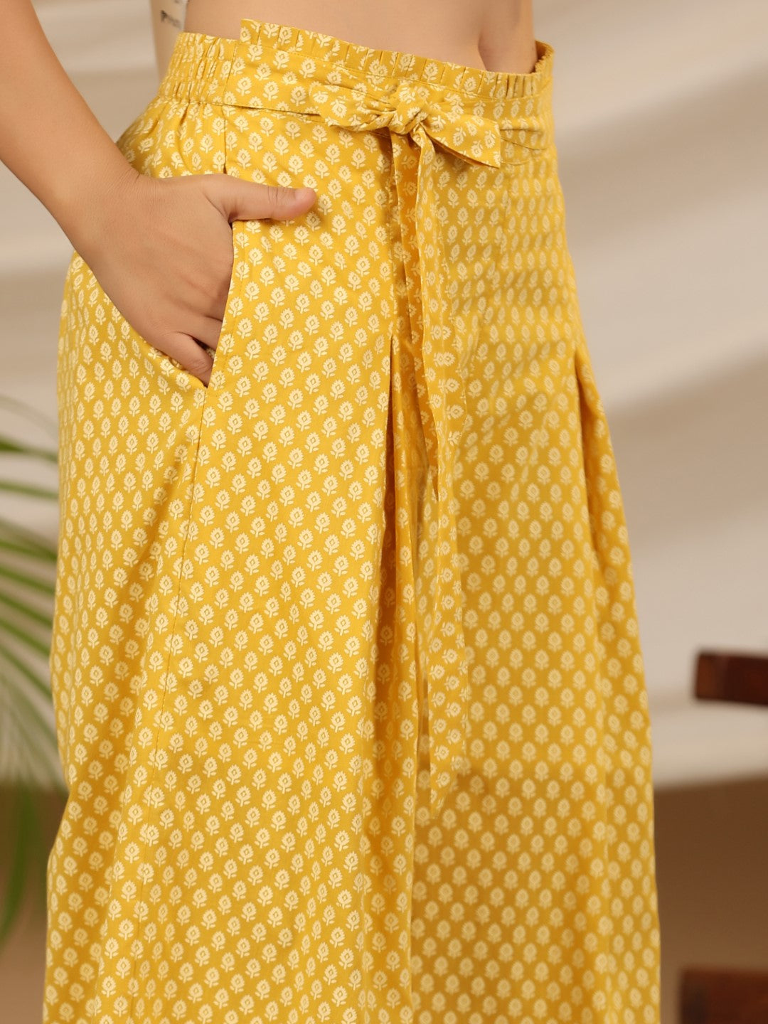 Juniper Women Mustard Cotton Flex & Cambric Print with Embroidery Co-ord  Set