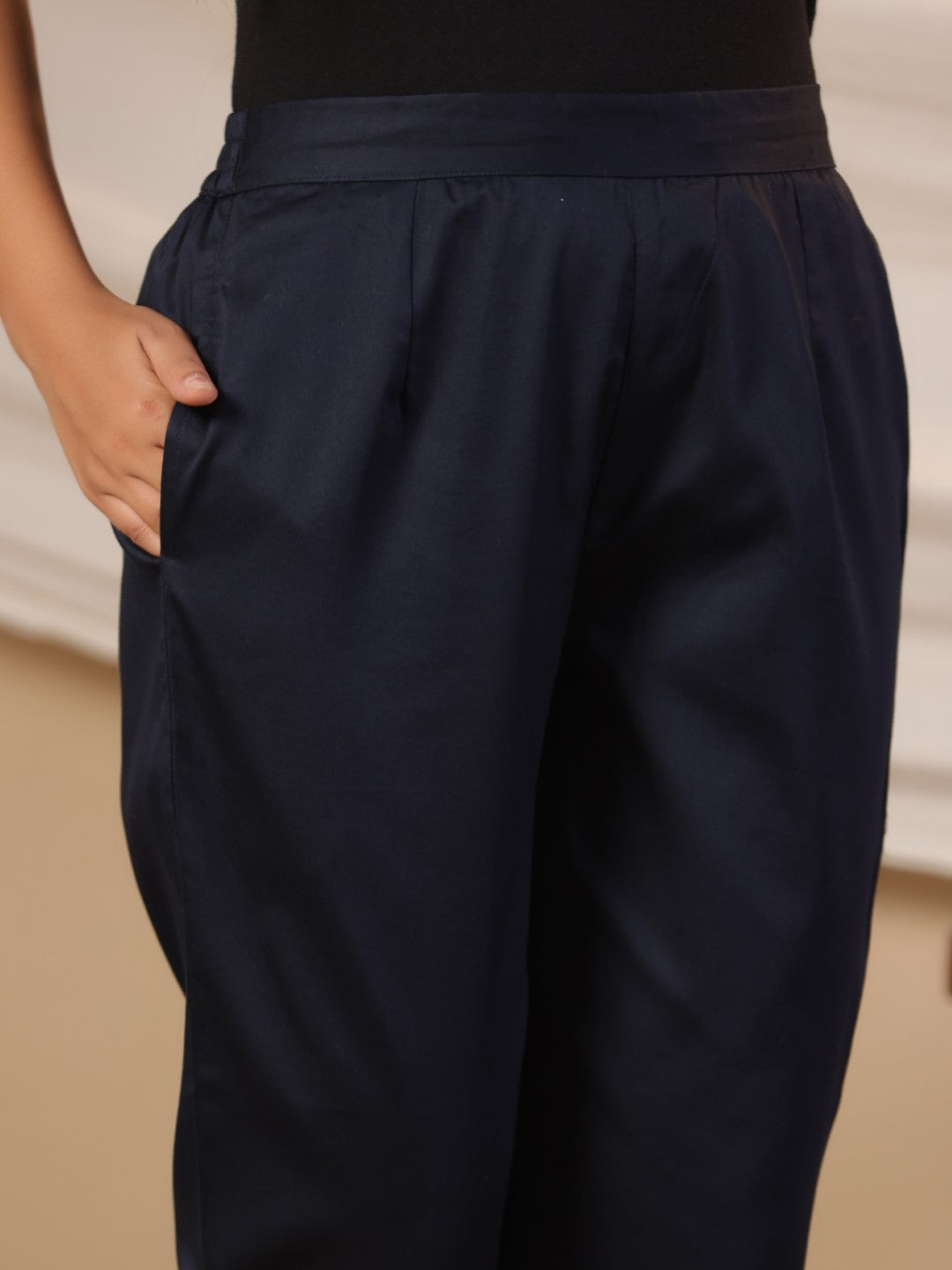 Blue Cotton Lycra Solid Slim Fit Pants