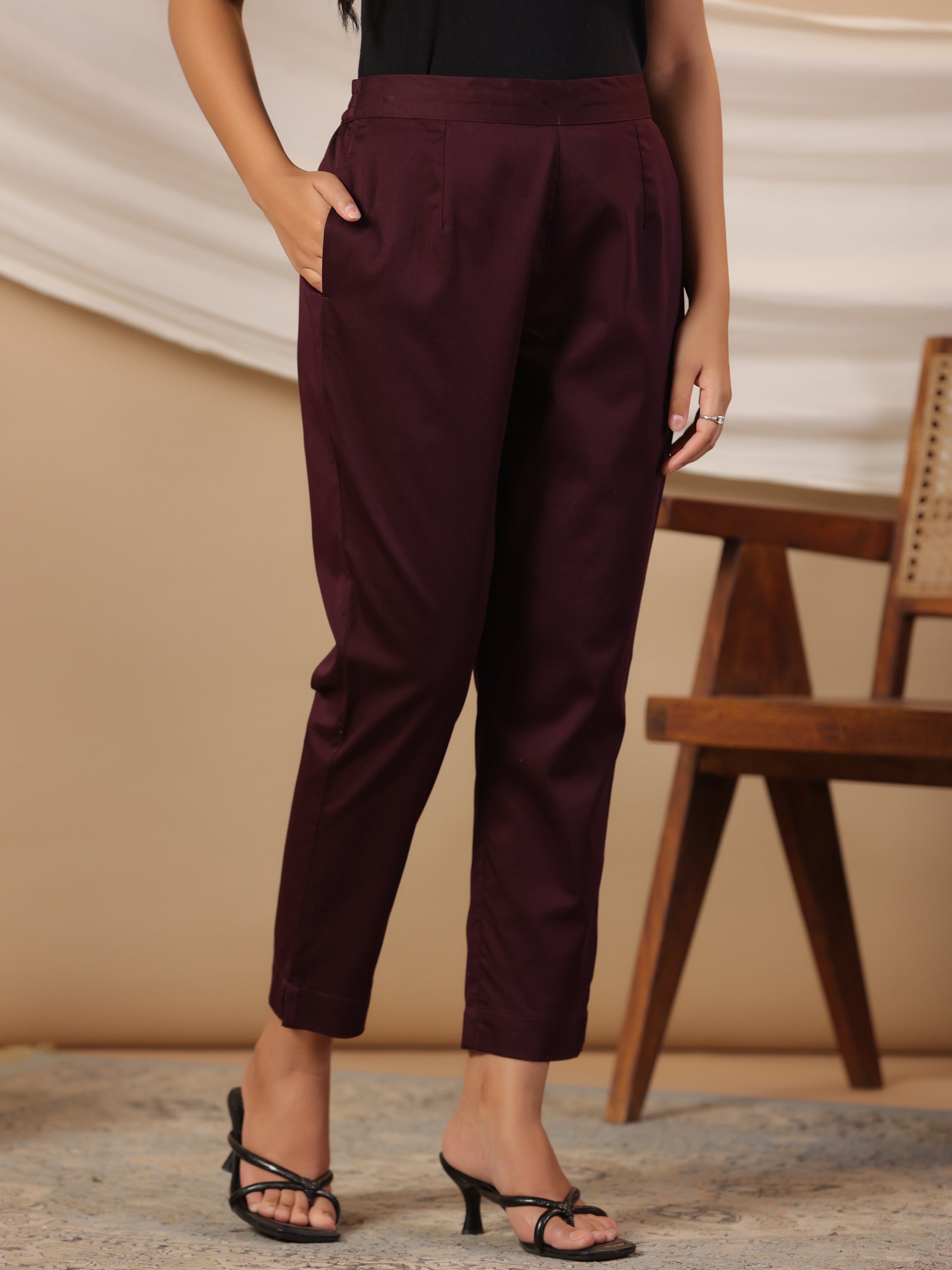 Shop Red Solid Cotton Lycra Pant For Women | Jaipur Kurti