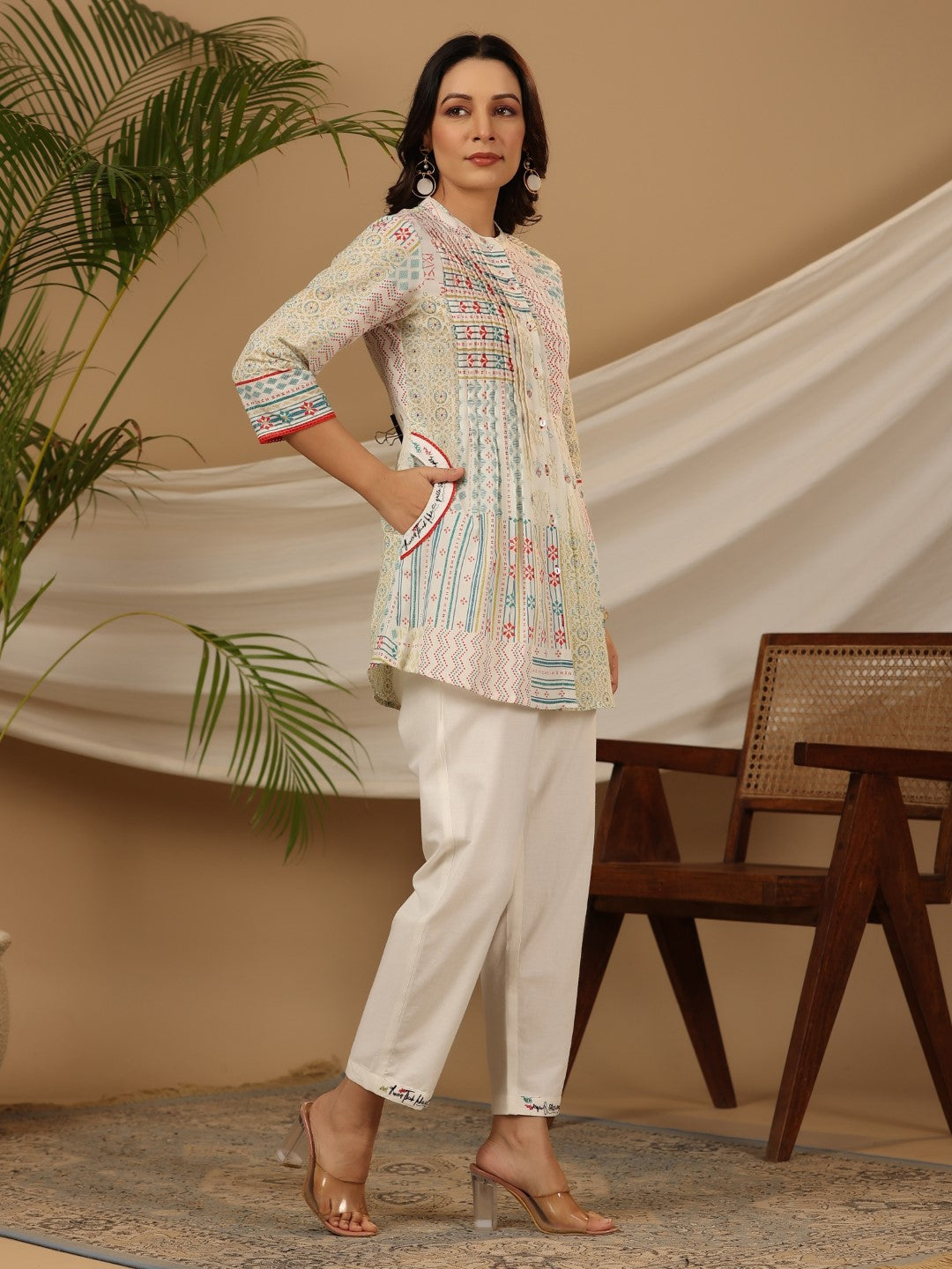 Juniper Multi-Colour Ethnic Motif Printed Pure Cotton Co-Ord Set With Thread Work