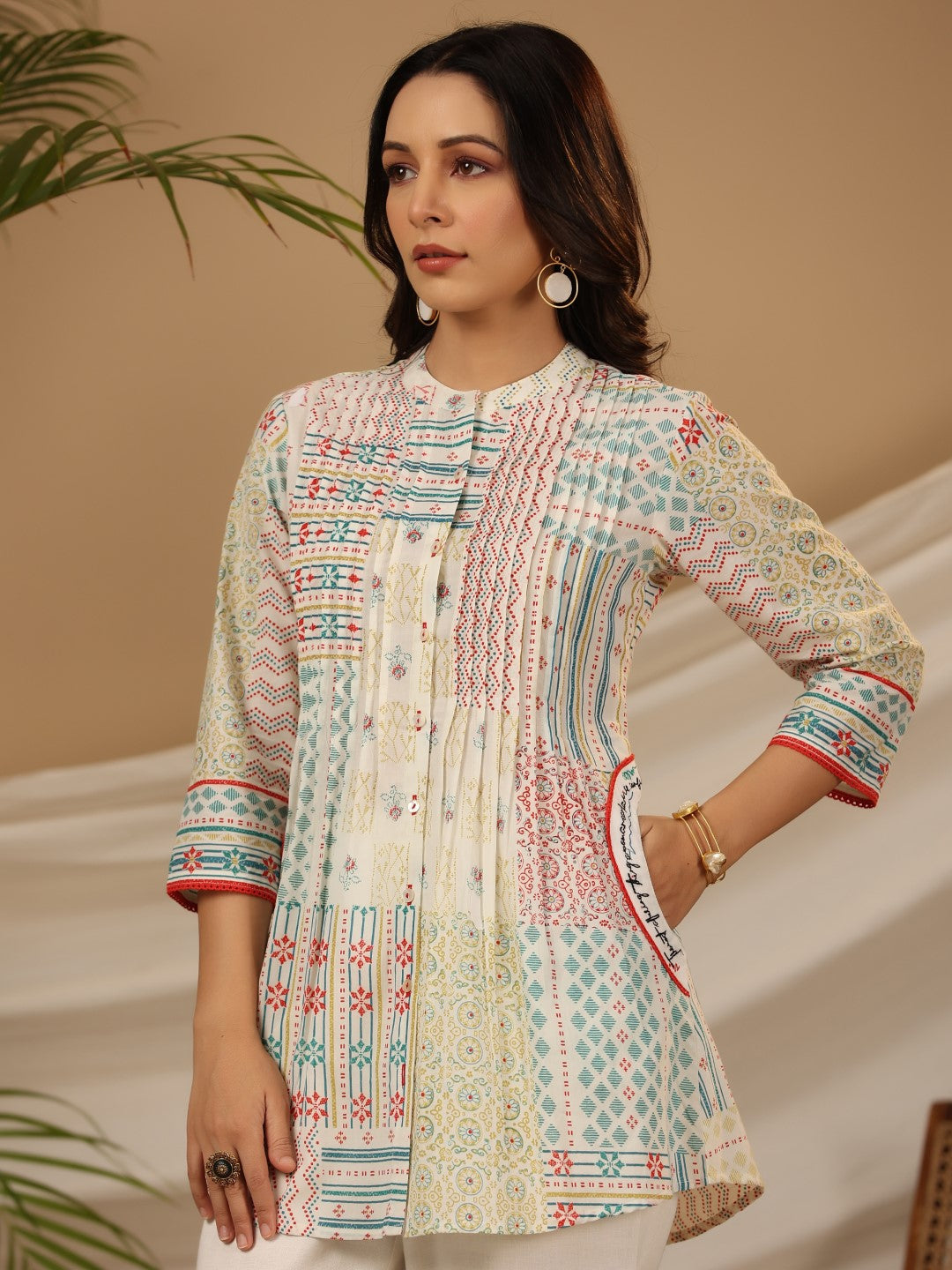 Juniper Multi-Colour Ethnic Motif Printed Pure Cotton Co-Ord Set With Thread Work