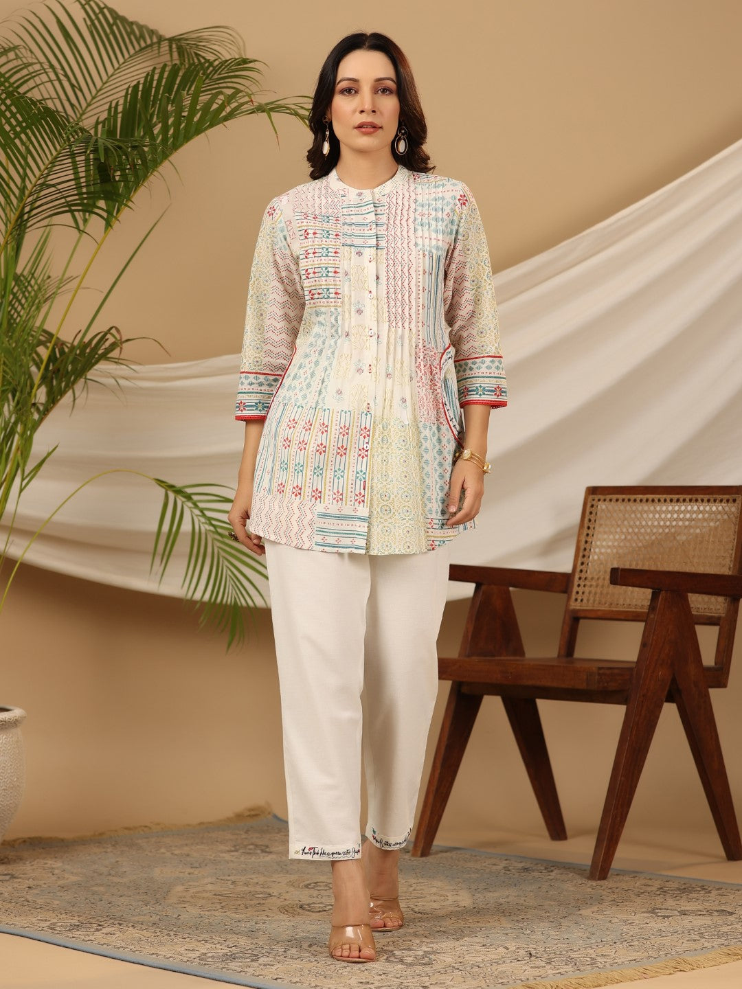 Juniper Multi-Colour Ethnic Motif Printed Pure Cotton Co-Ord Set With Thread Work