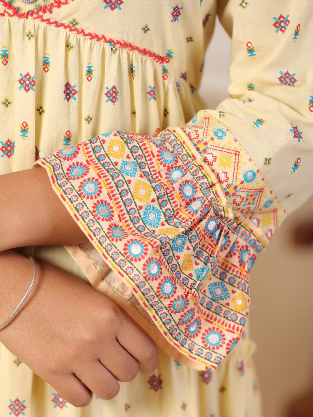Ivory Cotton Cambric Printed Alia Cut Tiered Maxi Dress