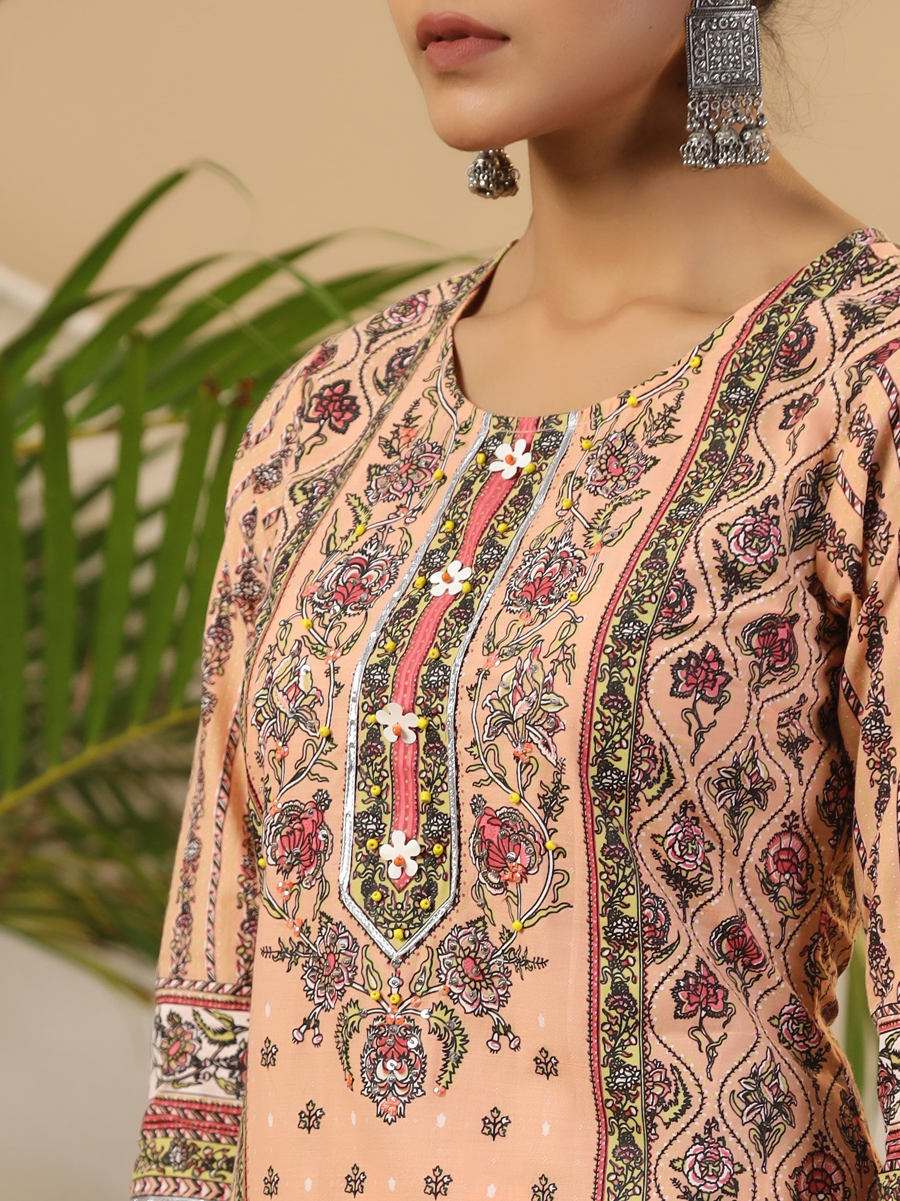 Peach Cotton Cambric Printed Kurta Set