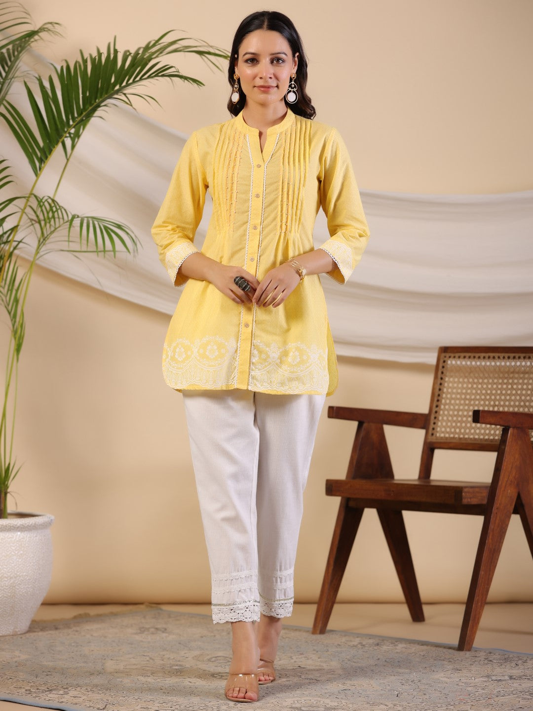 Juniper Women Yellow Cotton Cambric Printed Tunic