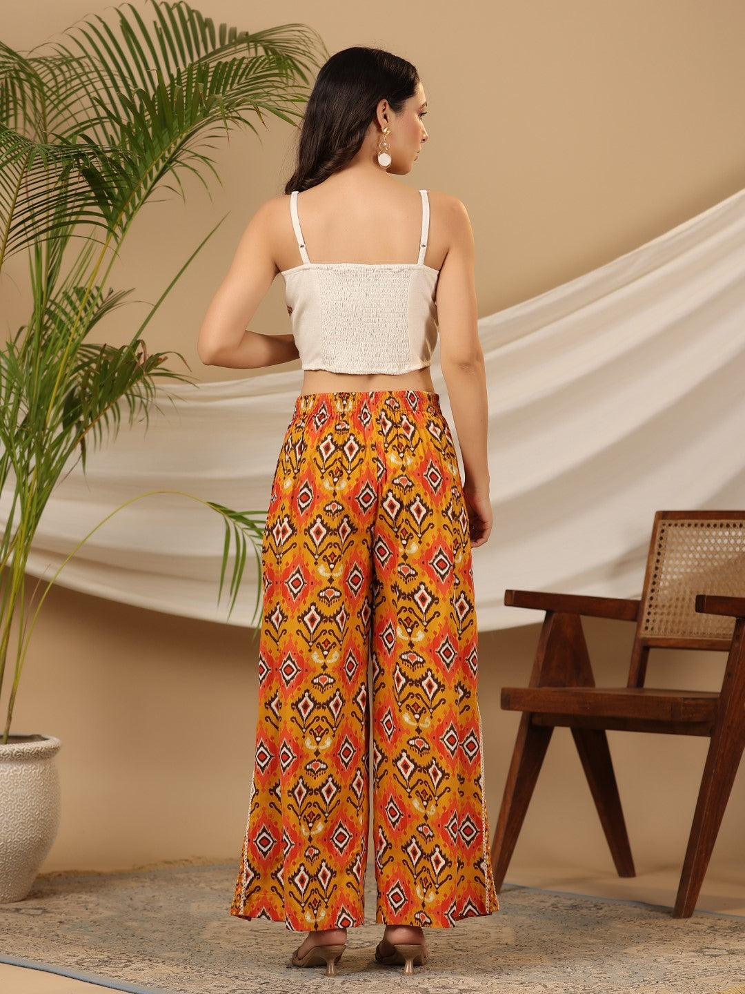 Juniper Women Mustard LIVA Rayon & Flex Printed with Embroidered Clothing Set