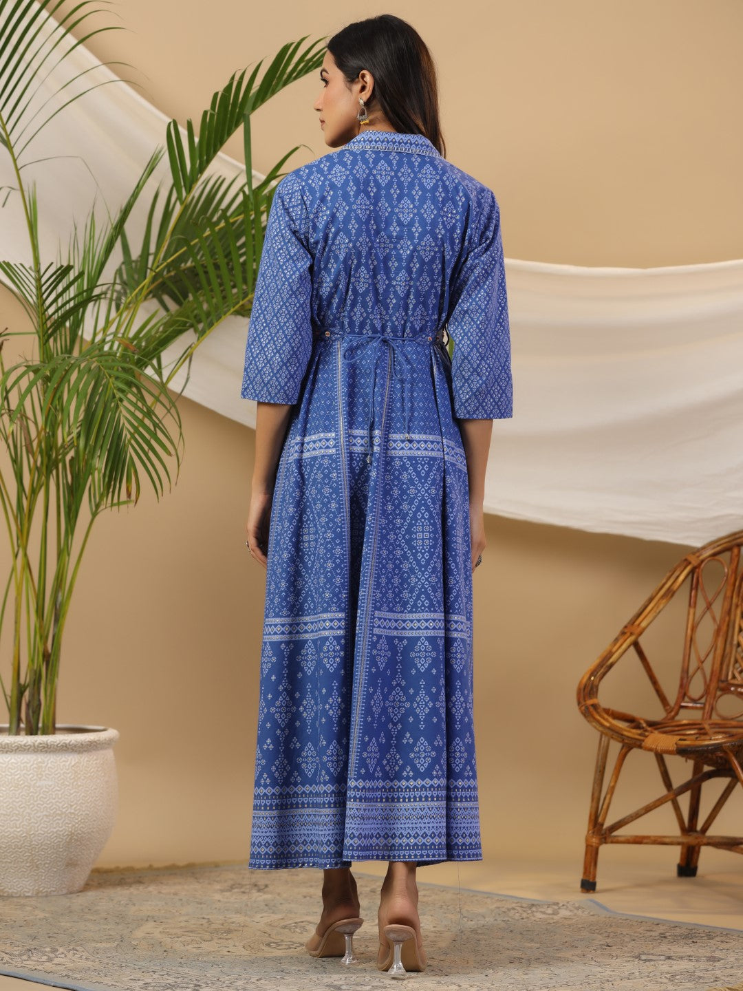Juniper Women Blue Cotton Cambric Printed Maxi Dress
