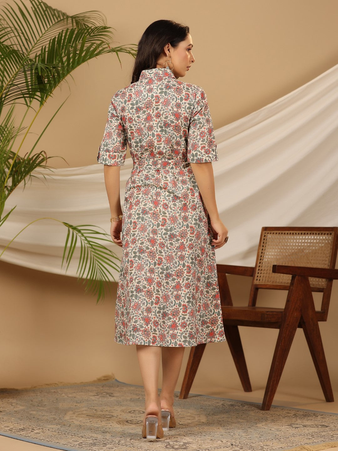Juniper Women Ivory Cotton Cambric Printed A-line Dress