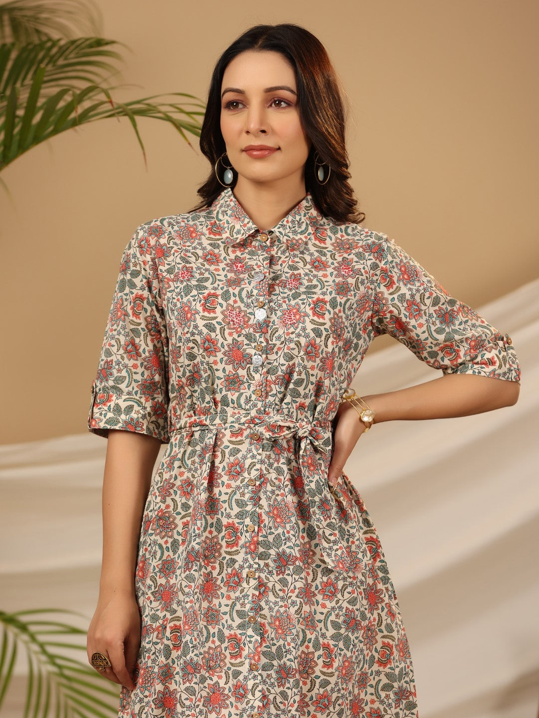 Ivory Cotton Cambric Printed A-line Dress