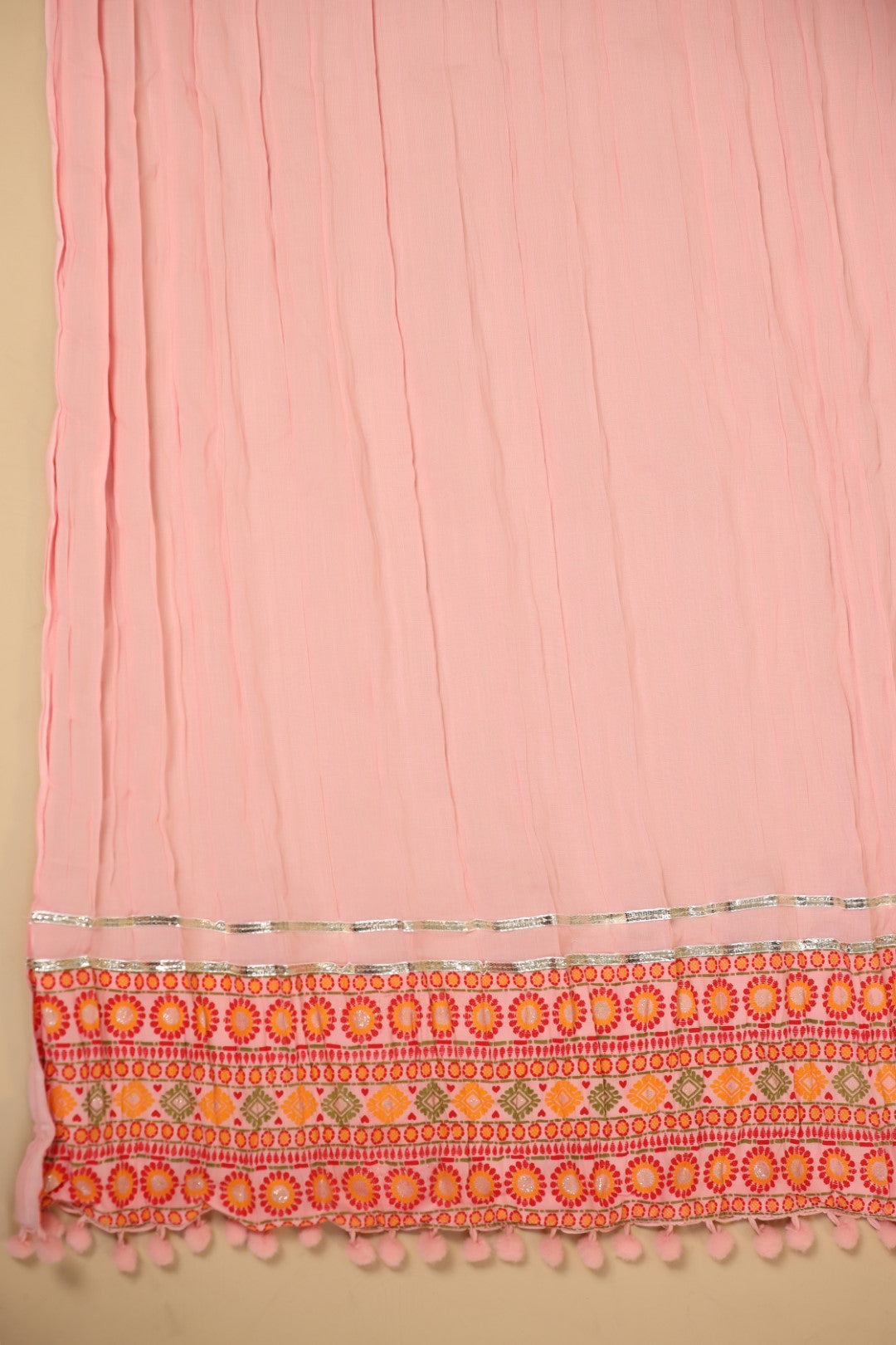 Peach Cotton Cambric Printed Anarkali Kurta Set