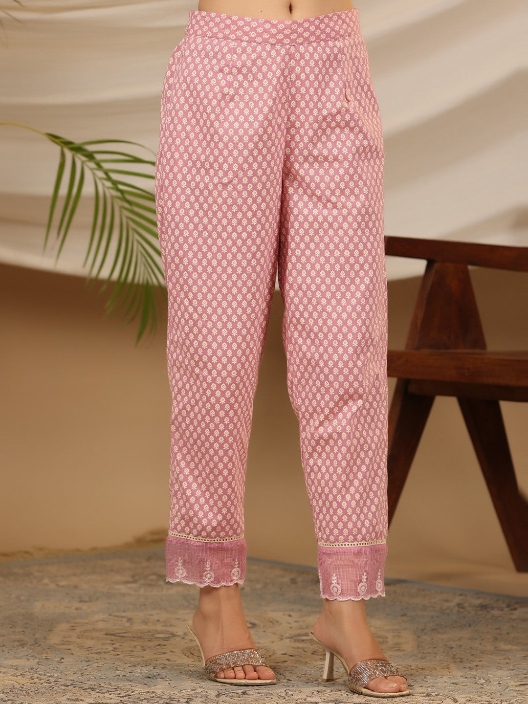 Pink Cotton Cambric Printed with Embroidered Kurta Set