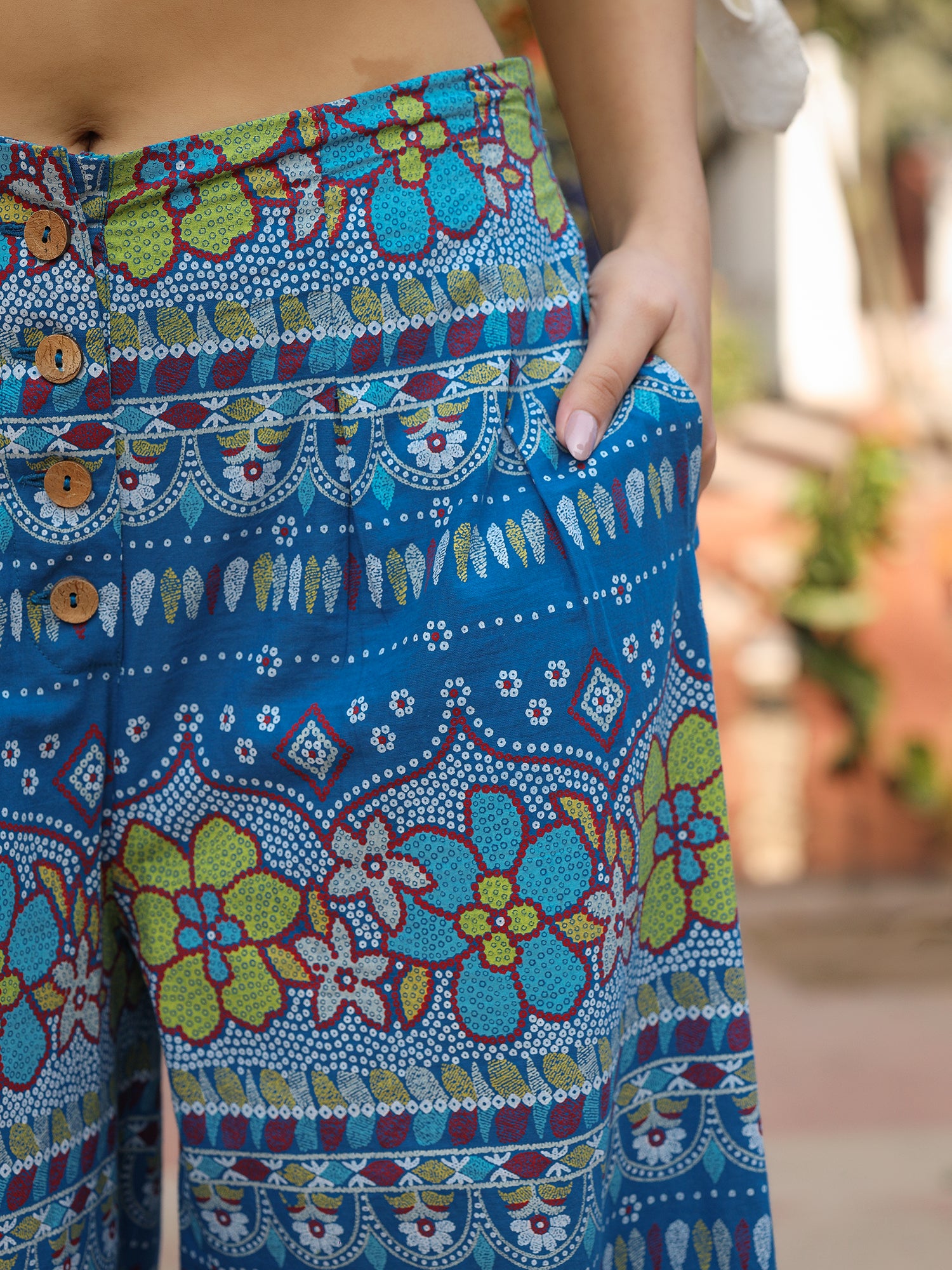 Blue Rayon & Cotton Cambric Printed with Embroidered Co-ord Set