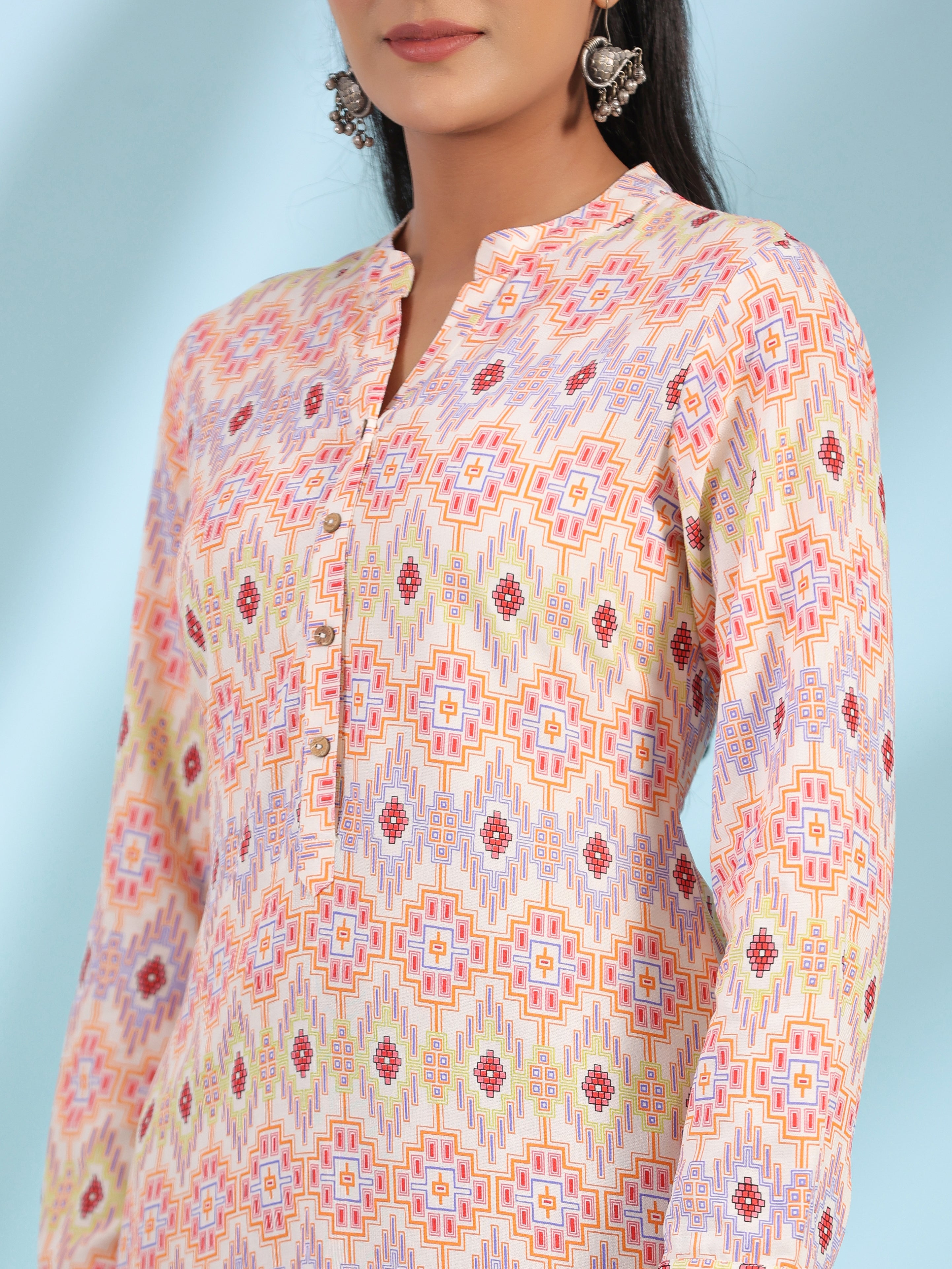 Juniper Women Ivory LIVA Rayon Printed A-line Tunic