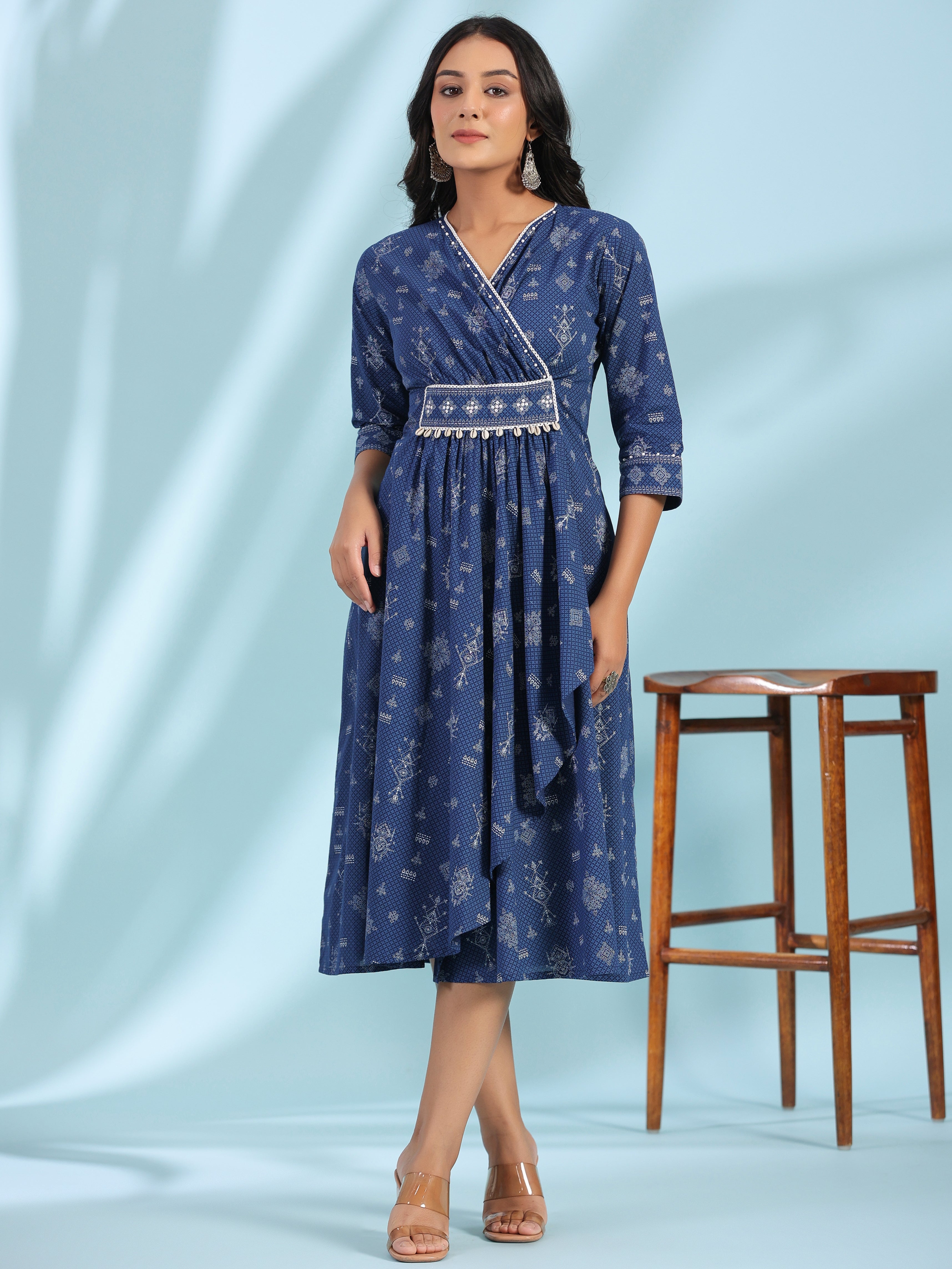 Juniper Women Blue Cotton Cambric Printed Dress
