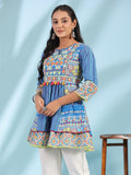 Juniper The Sujani Blue Floral Printed Pure Cotton Tunic With Thread Work