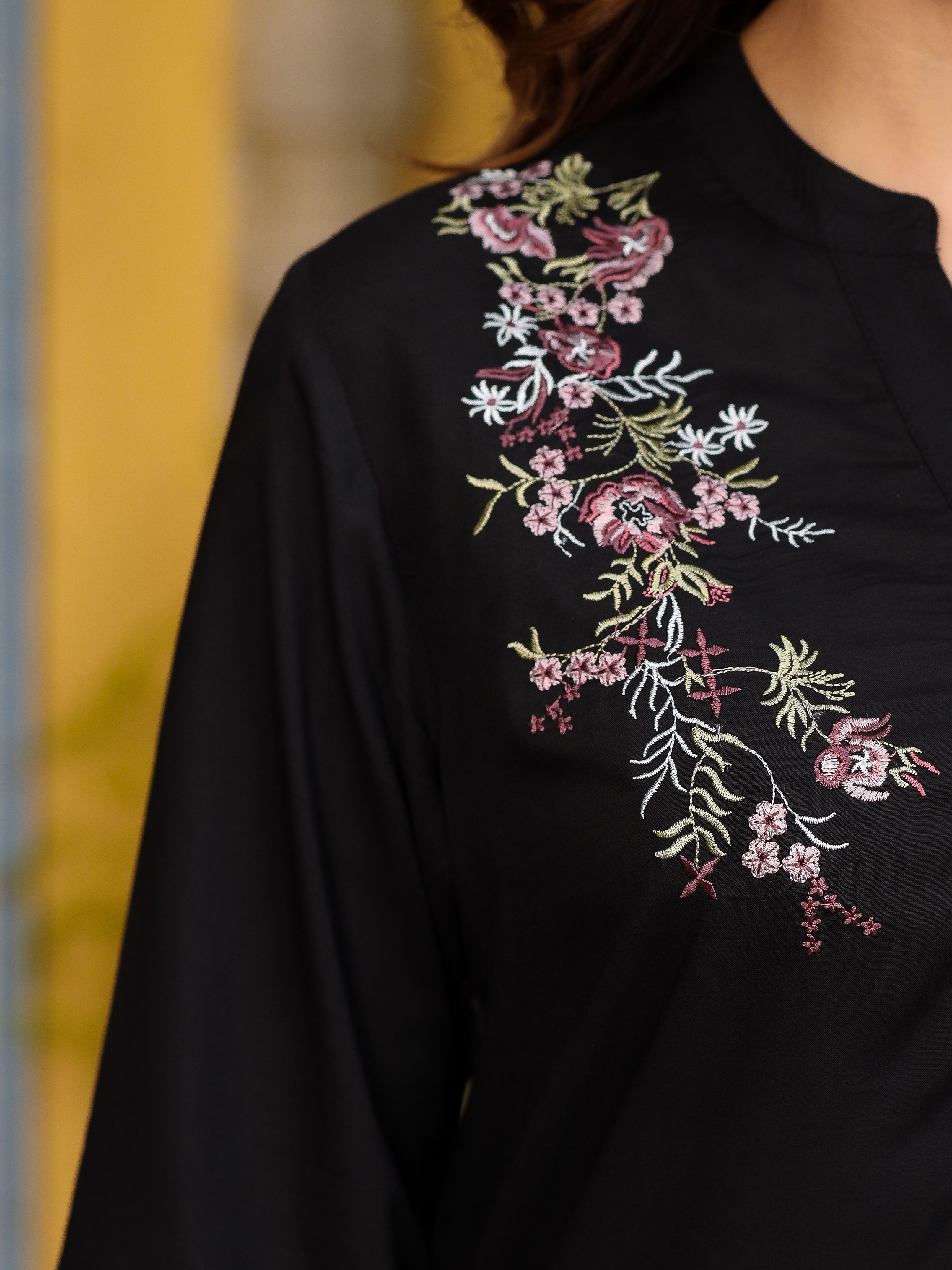 Juniper Black Modal Rayon Embroidered Tunic