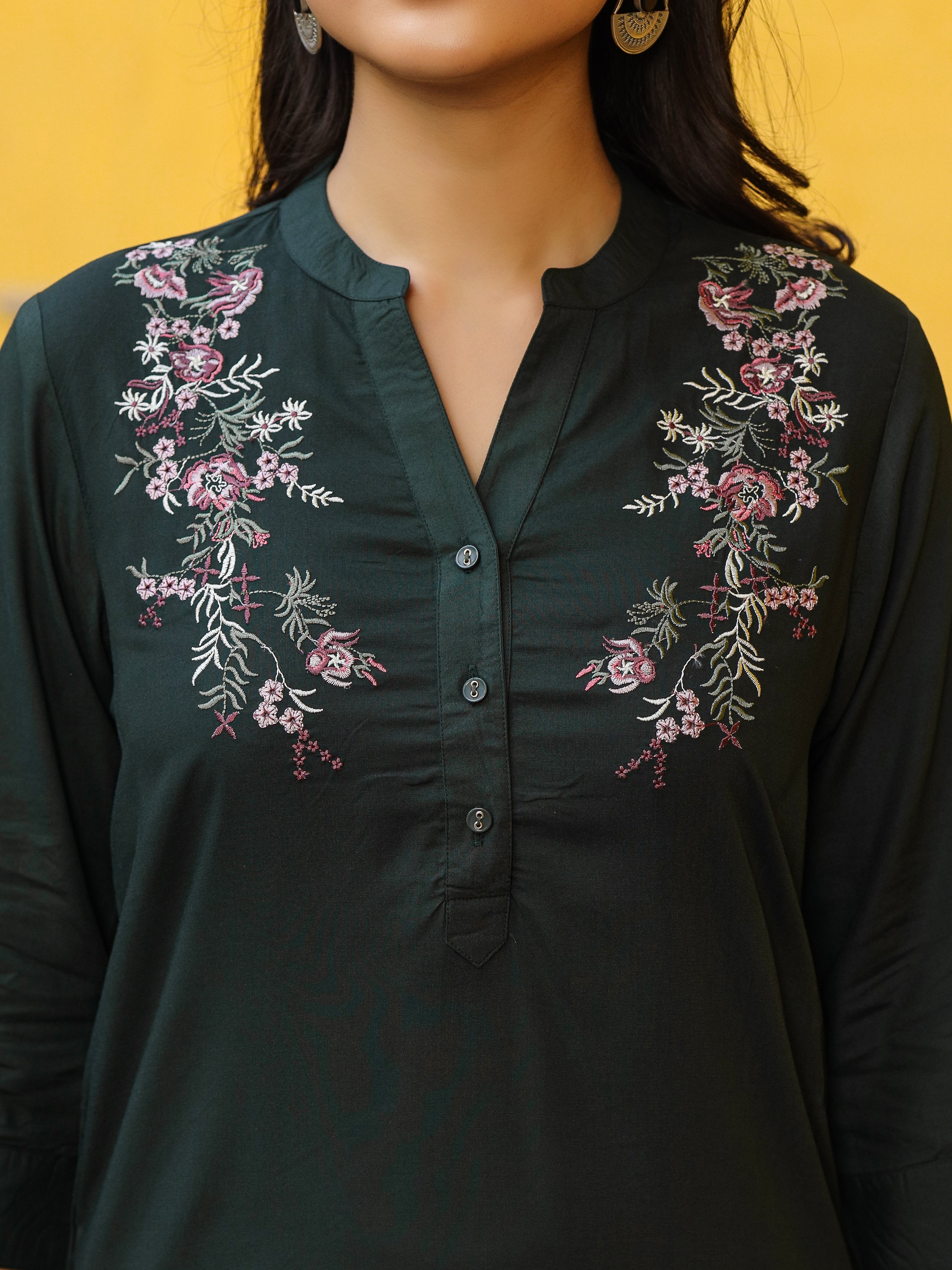 Juniper Green Modal Rayon Embroidered Tunic