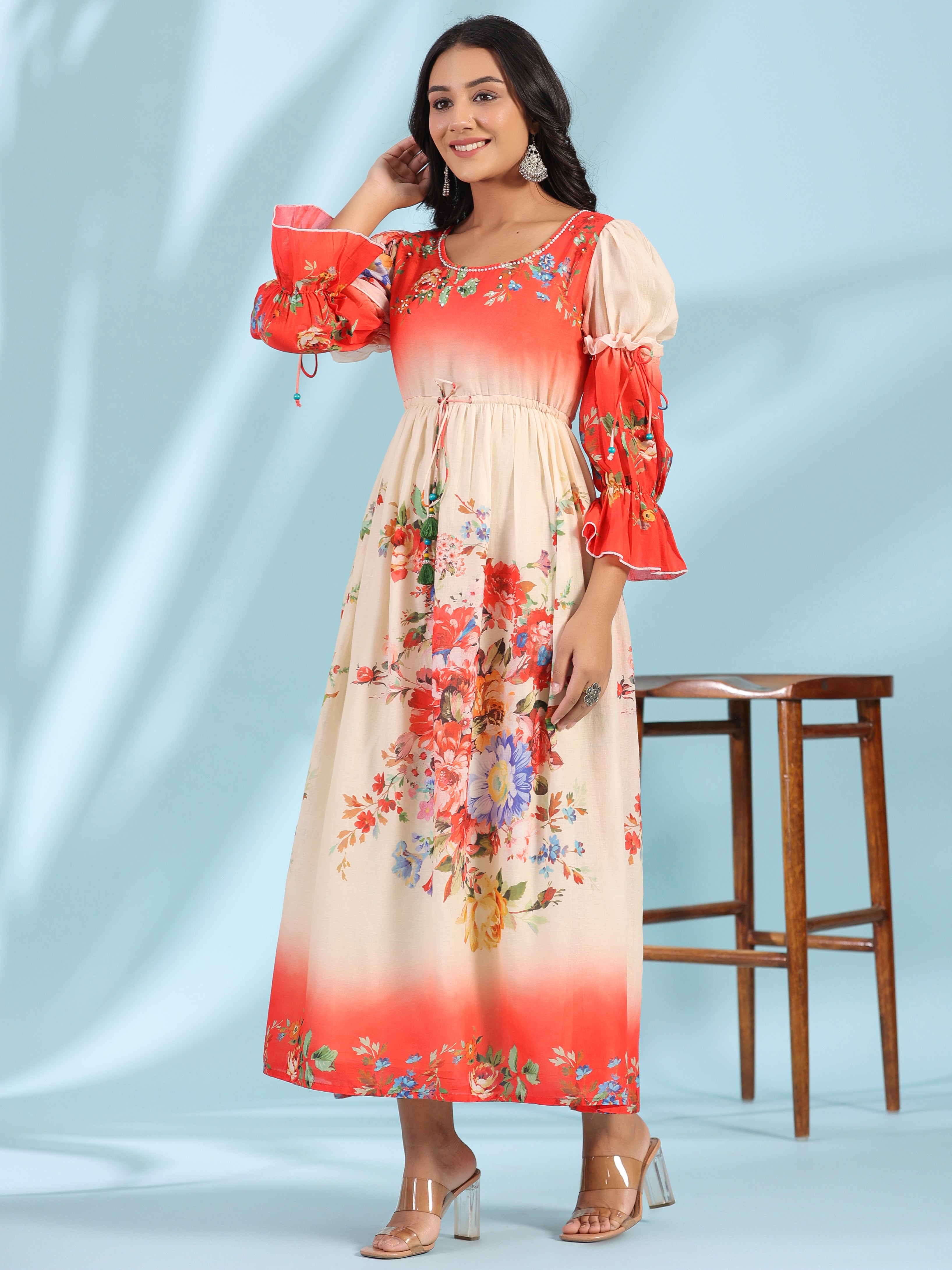 Juniper Women Multi-Coloured Cotton Voile Printed Dress
