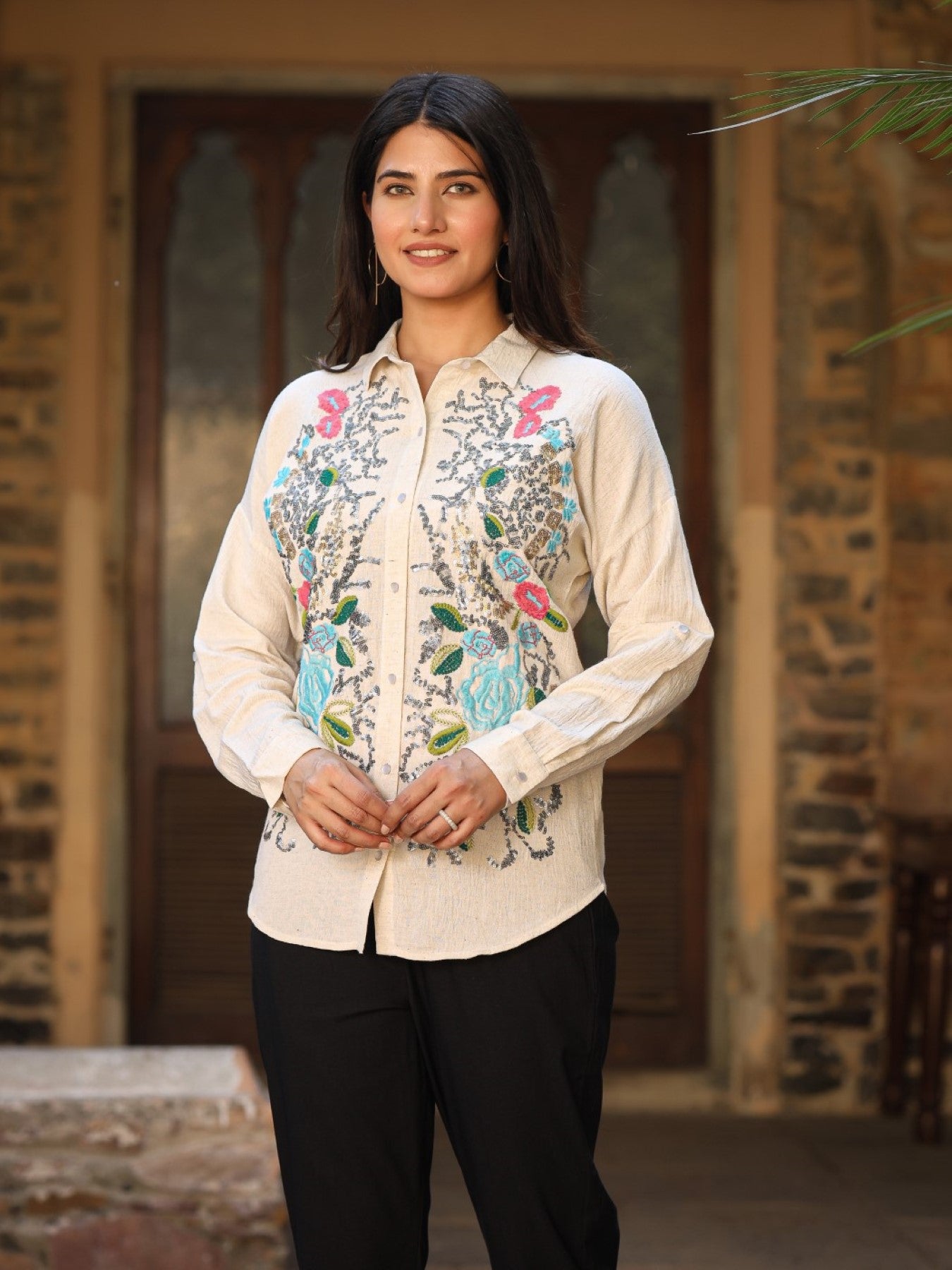 Rayon Flex Embroidered Women's Shirt