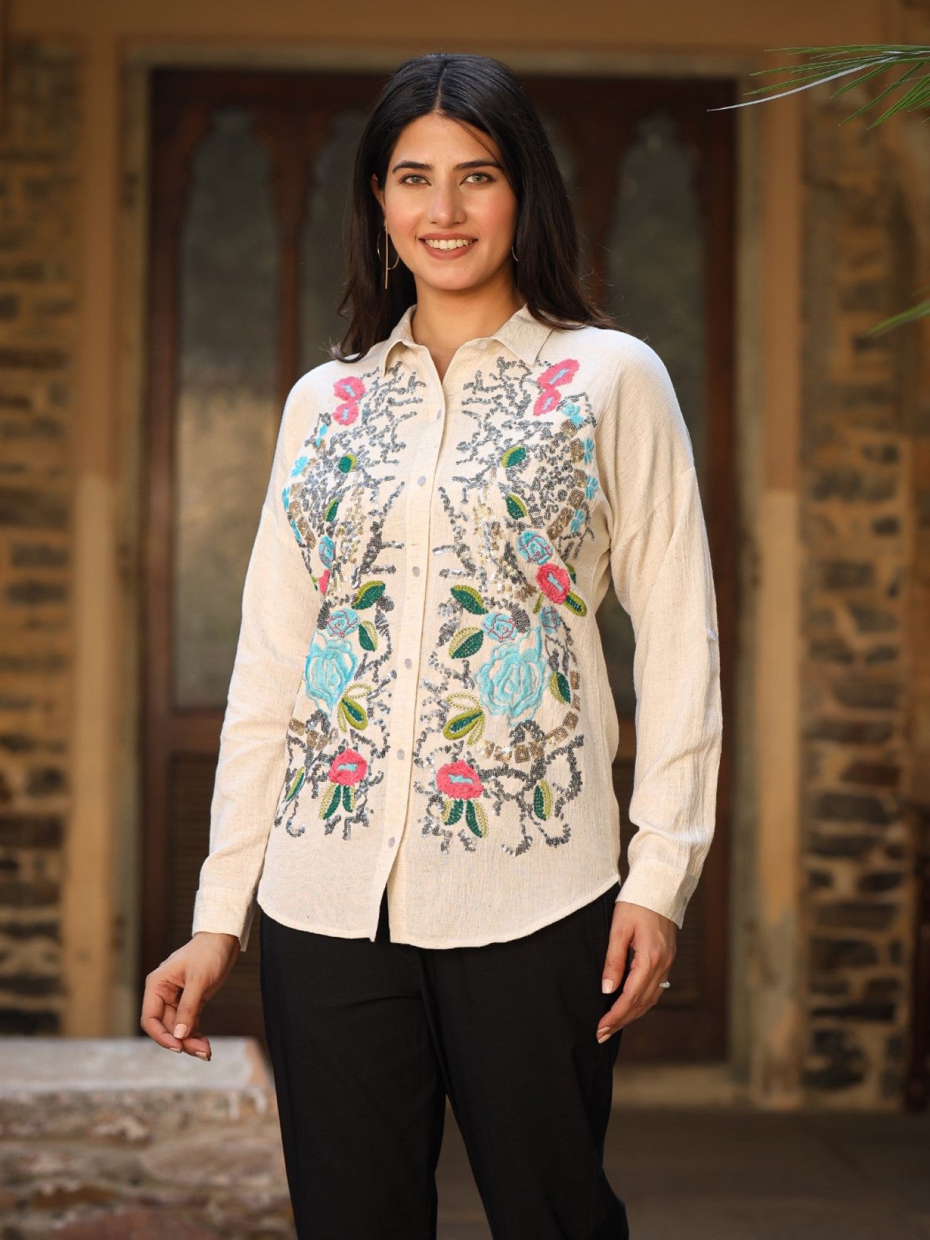 Rayon Flex Embroidered Women's Shirt