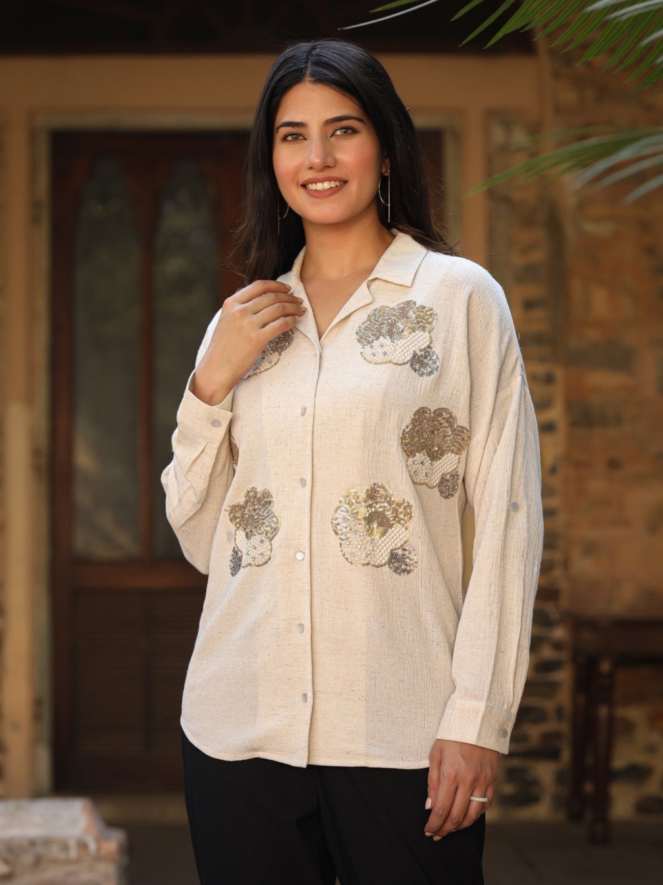 Rayon Flex Embroidered Women's Shirt With Sequence Work