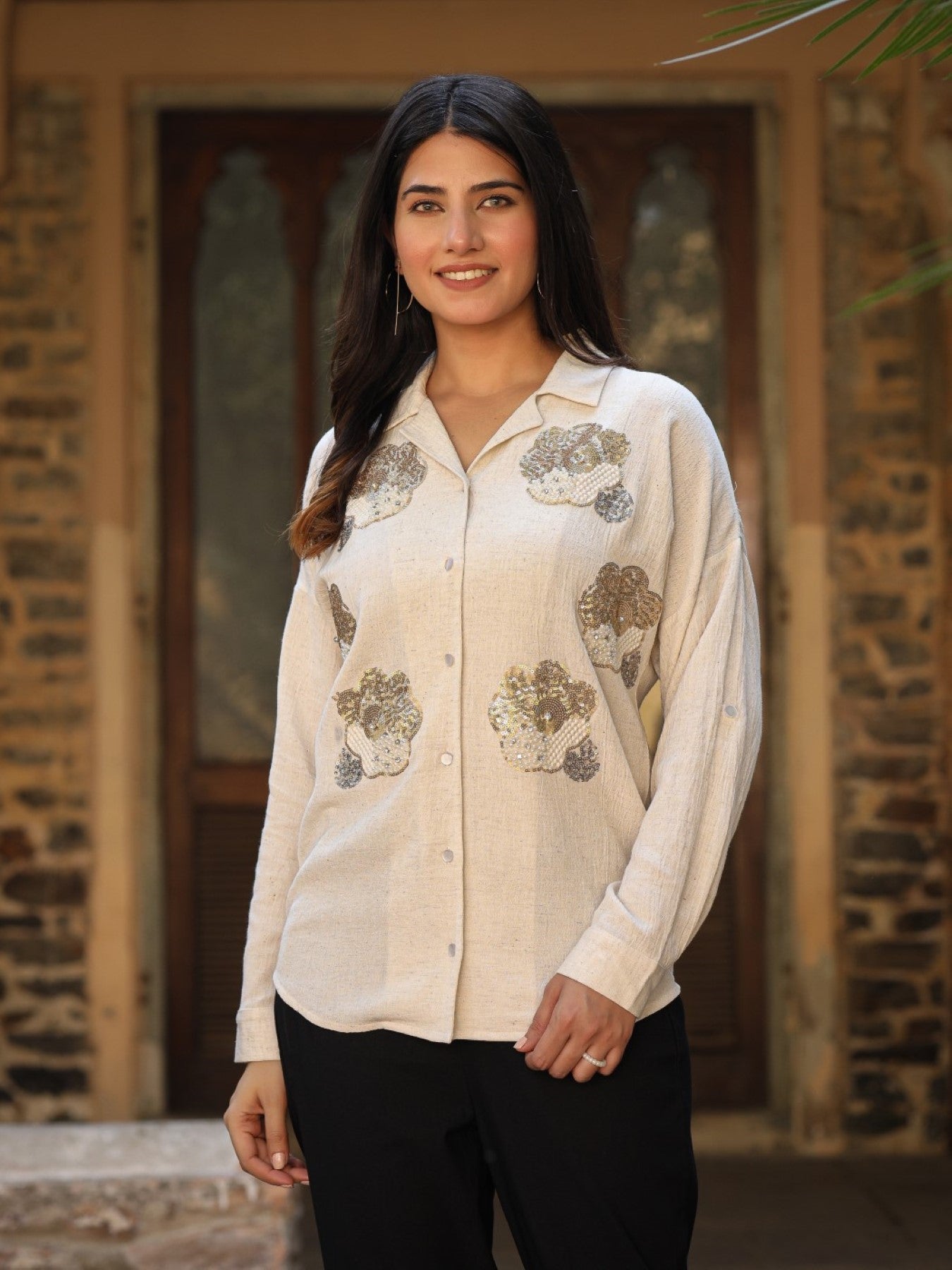 Rayon Flex Embroidered Women's Shirt With Sequence Work