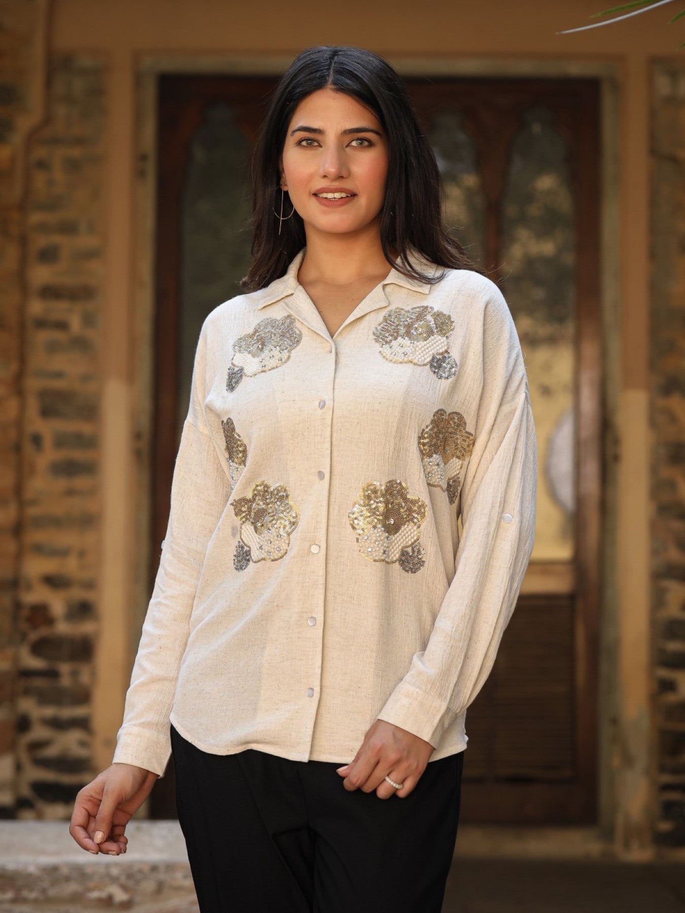 Rayon Flex Embroidered Women's Shirt With Sequence Work