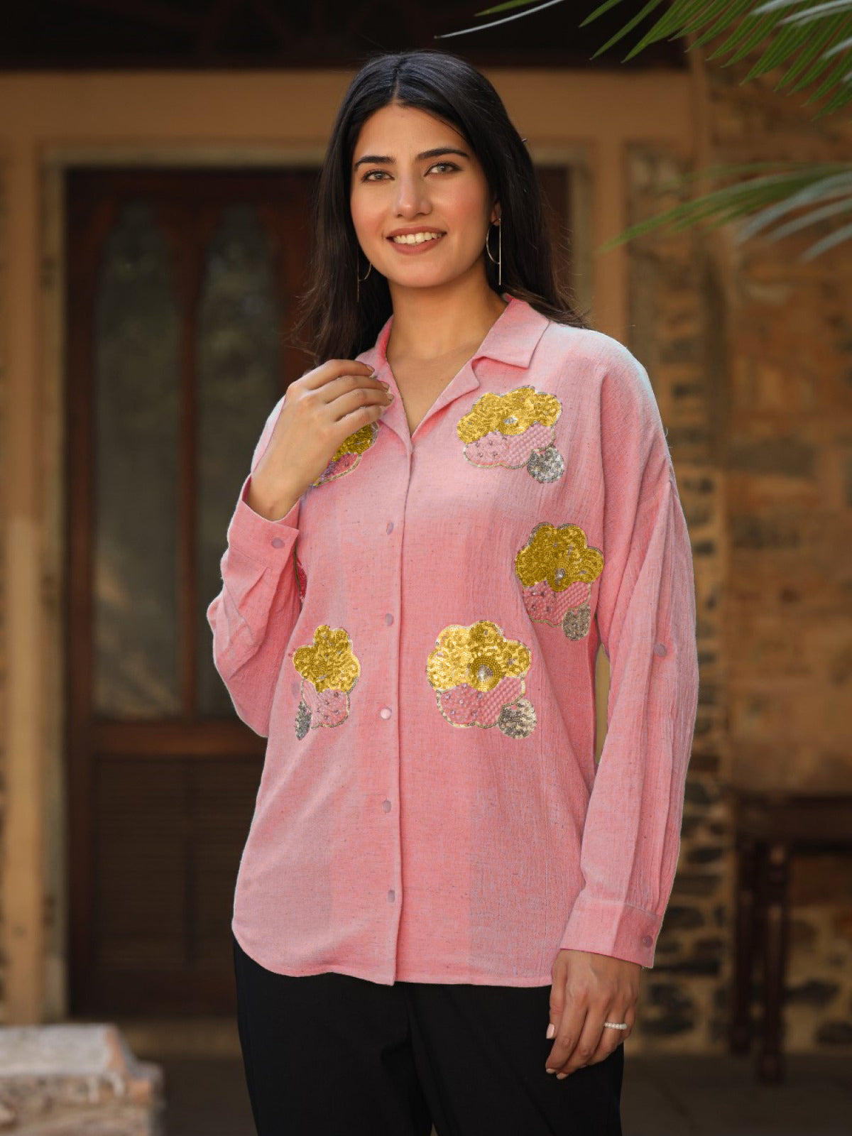 Rayon Flex Embroidered Women's Shirt