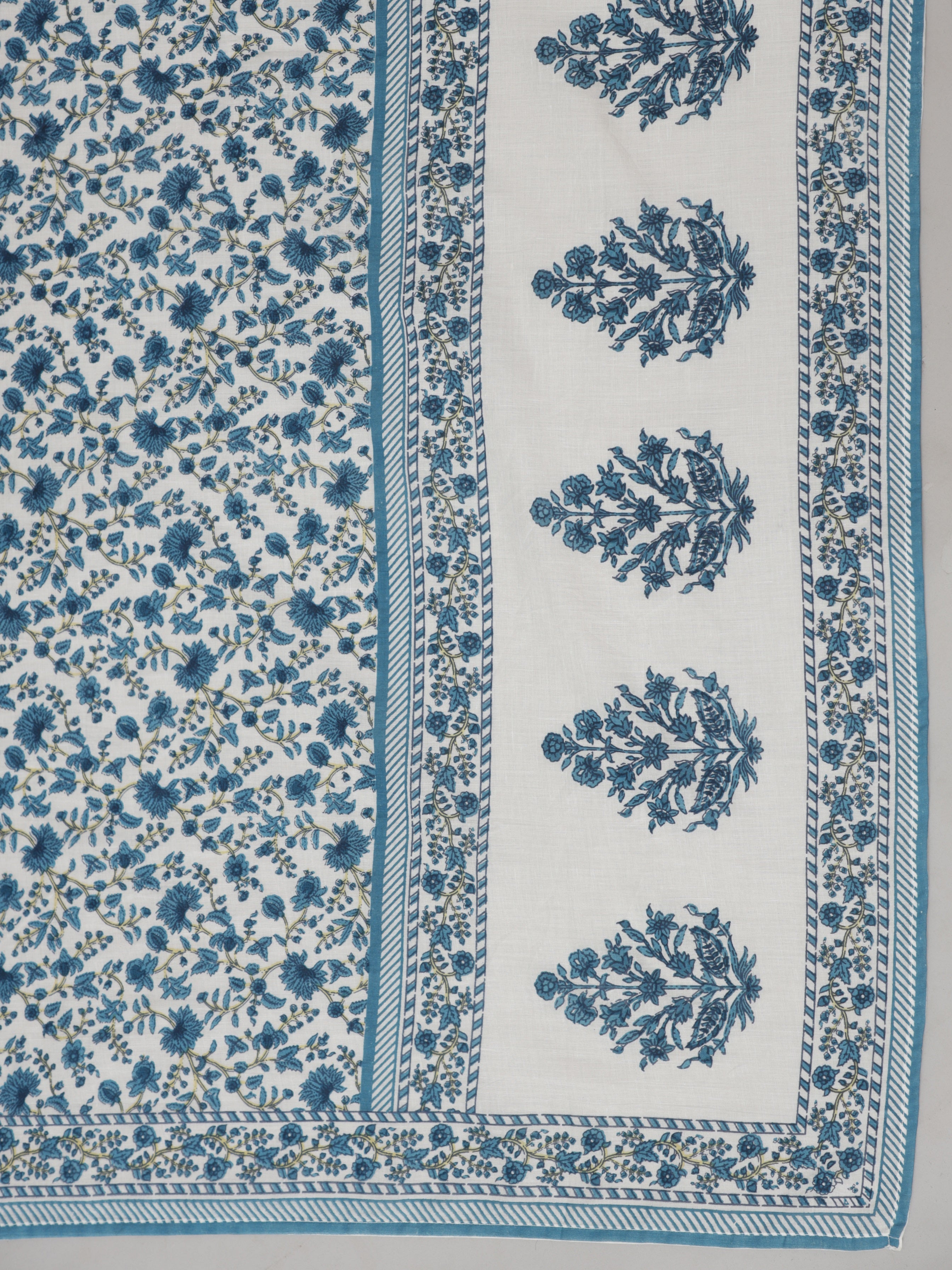 Juniper Women's Blue Cotton Cambric Floral Placement Printed Anarkali Kurta Sharara & Dupatta Set