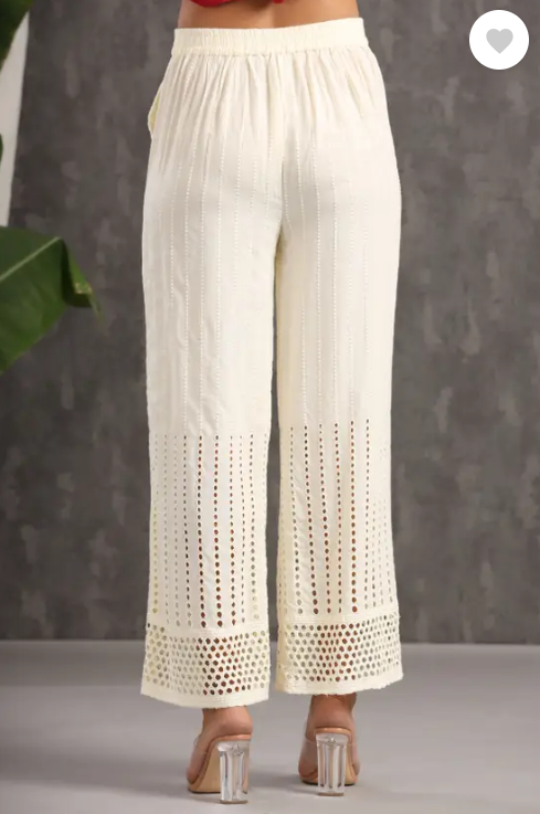 Ivory Solid Rayon Flared Ankle-Length Palazzo.
