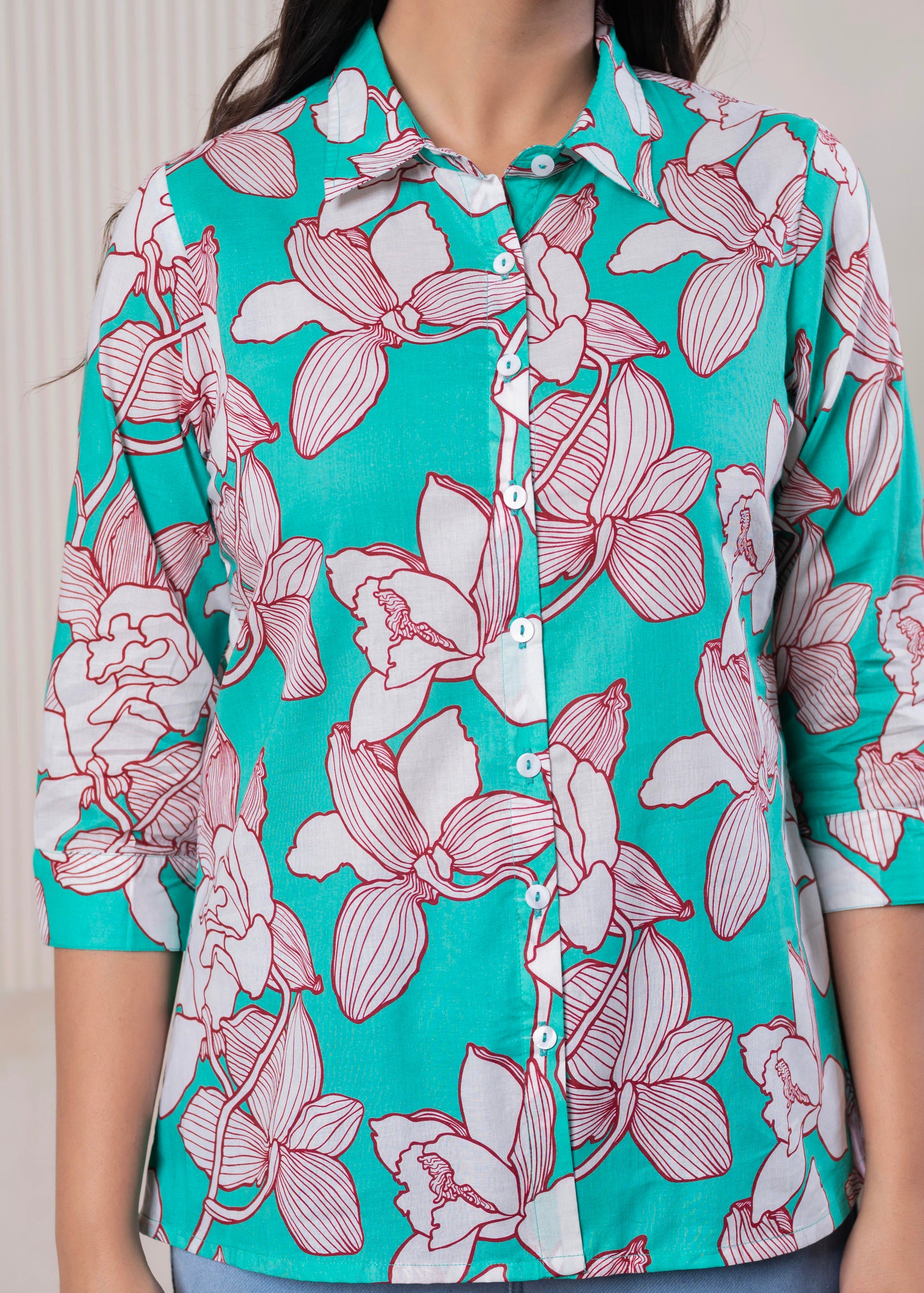 Lamora Turquoise Floral Button-Down Shirt