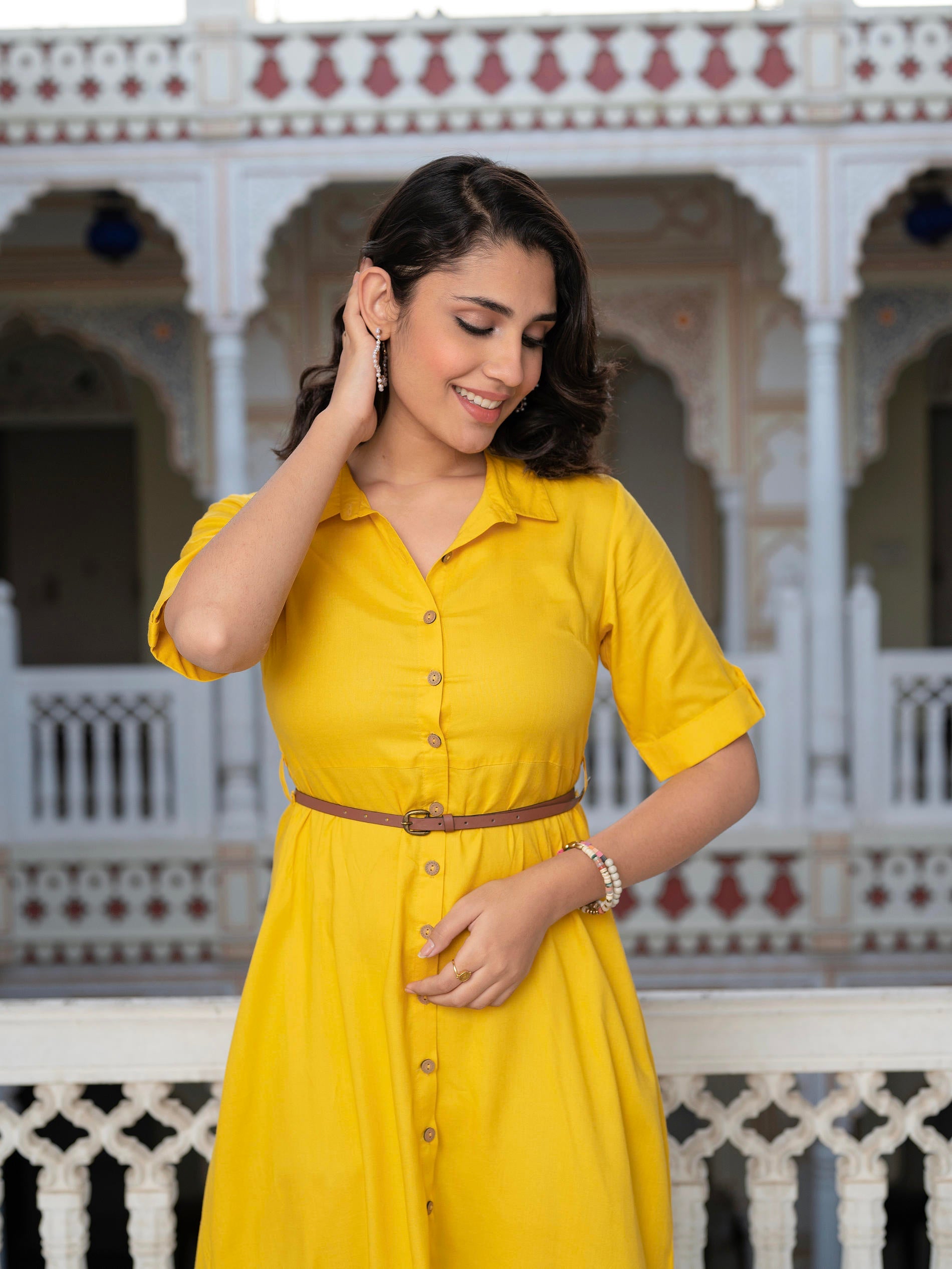Lamora Mustard Yellow  Shirt Dress
