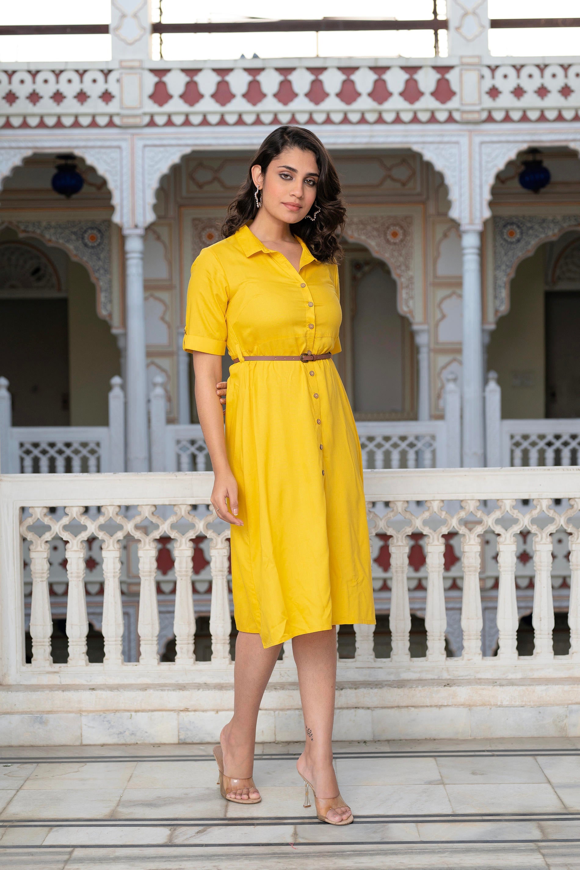 Lamora Mustard Yellow  Shirt Dress